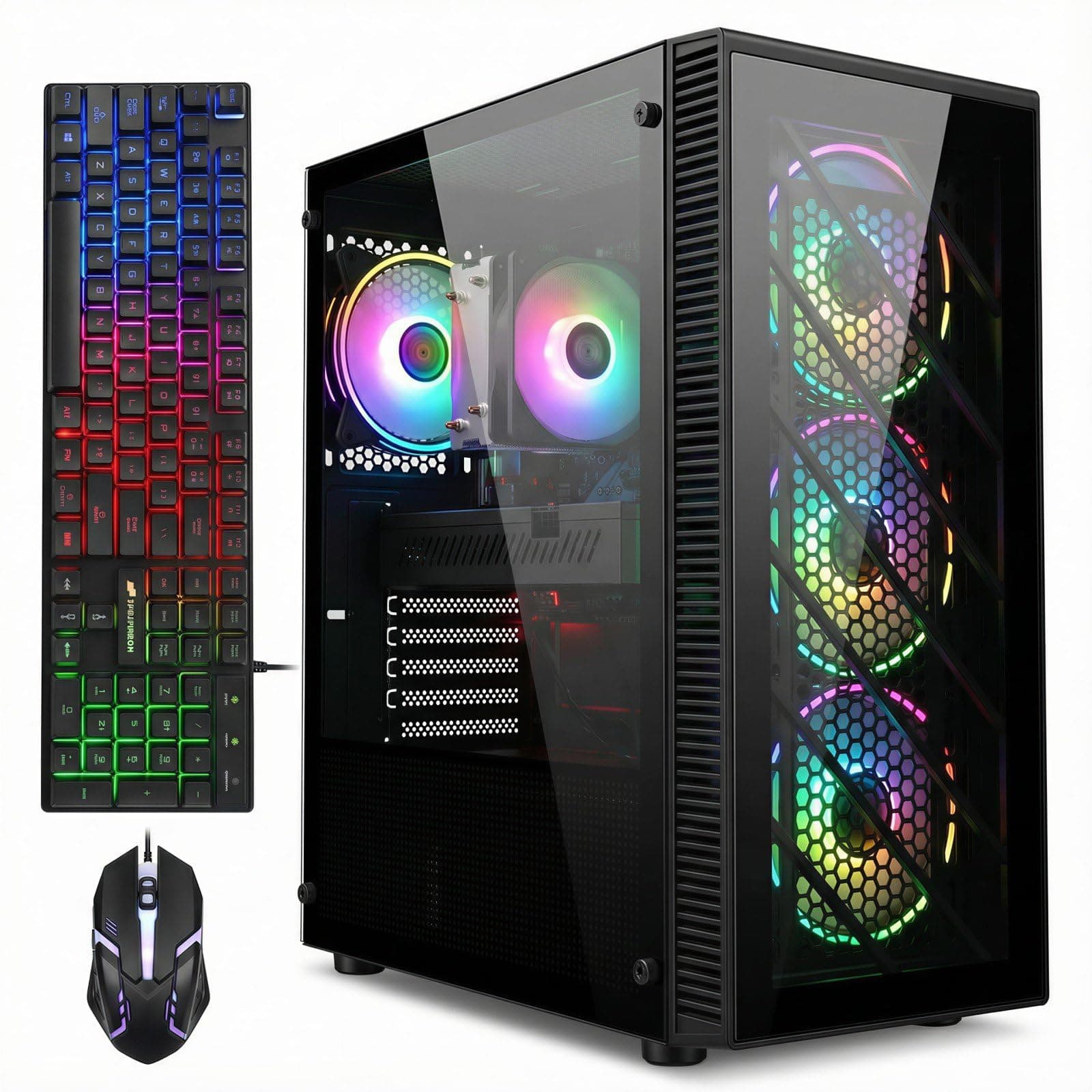 STGAubron Gaming PC Computer Desktop,AMD Ryzen 5 5500 up to 4.2GHz, Radeon RX 580 8G, 16G DDR4, 512G SSD, WiFi 6 5G & BT 5.2, RGB Fan x4, Windows 11 Home