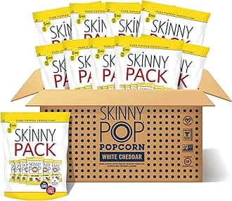 SkinnyPop White Cheddar Popcorn, Skinny Pack, Gluten Free, Non-GMO, Healthy Popcorn Snacks, Skinny Pop, 0.65 oz Individual Snack Size Bags, 10 Packs (6 Bags per Pack)