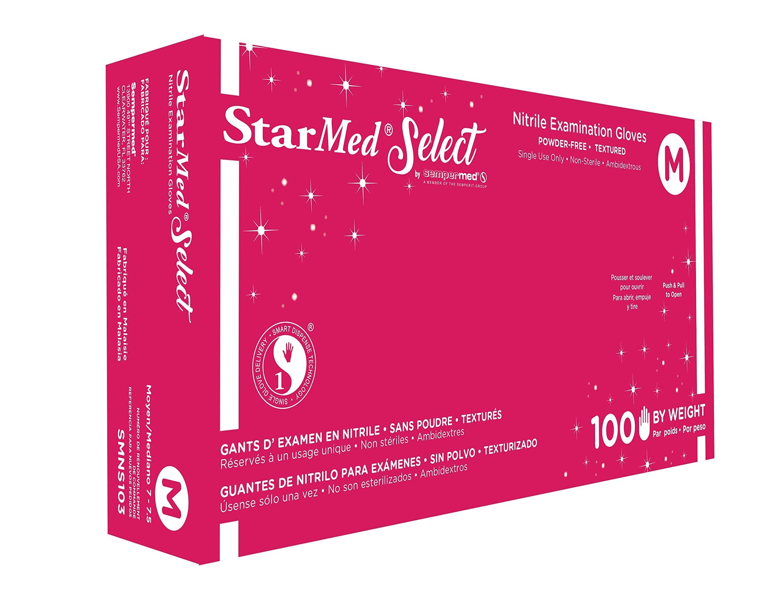 SempermedStarMed Select Nitrile Examination Gloves, Medium, 100 gloves/box