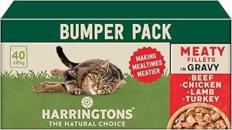 Harringtons Complete Wet Pouch Grain Free Hypoallergenic Adult Cat Food Meaty in Gravy Pack 40 x 85 g - Beef, Chicken, Lamb & Turkey - Making Mealtimes Meatier