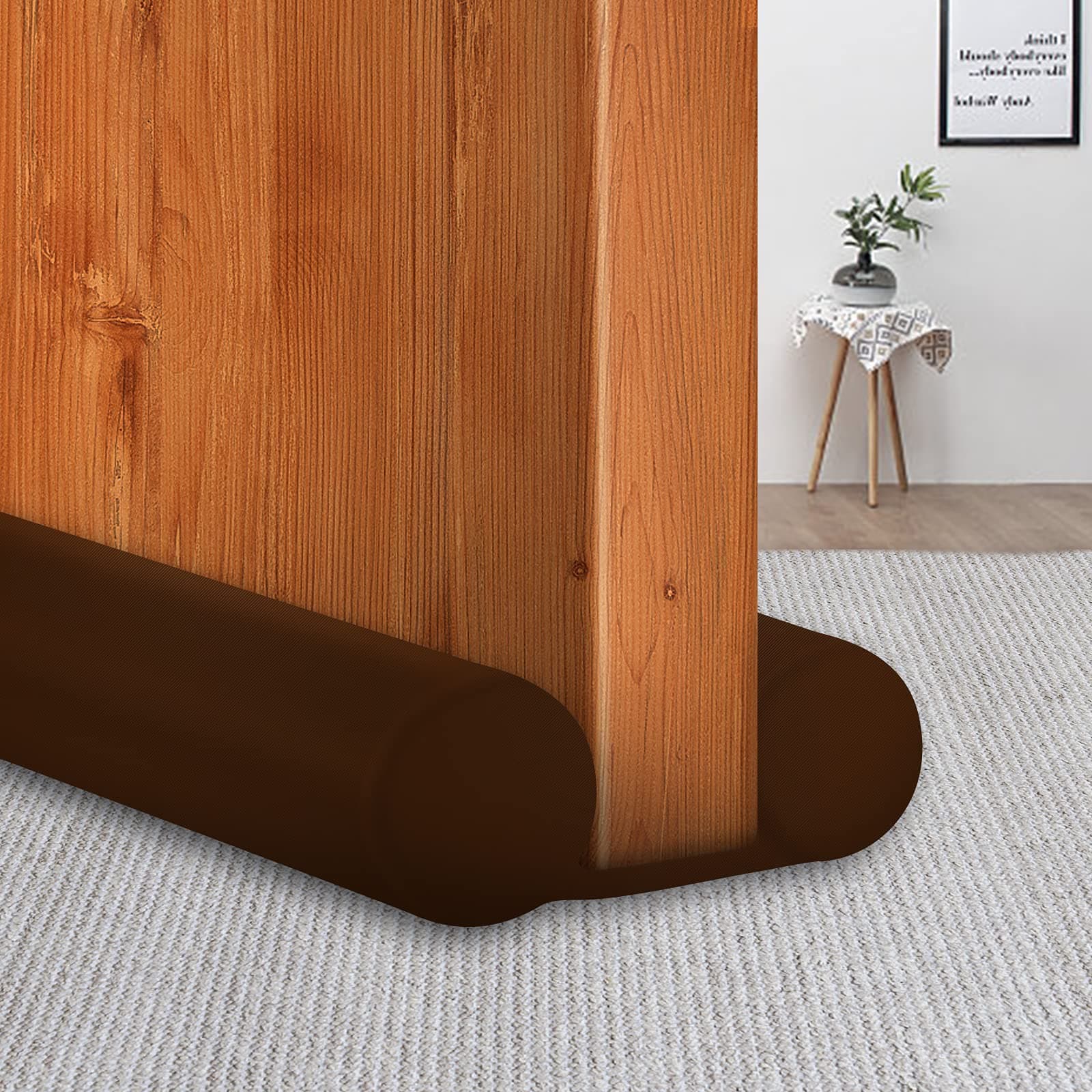 MAXTID Door Draught Excluder 81 to 96.5cm Adjustable Double Sided Door Noise Blocker (Brown)