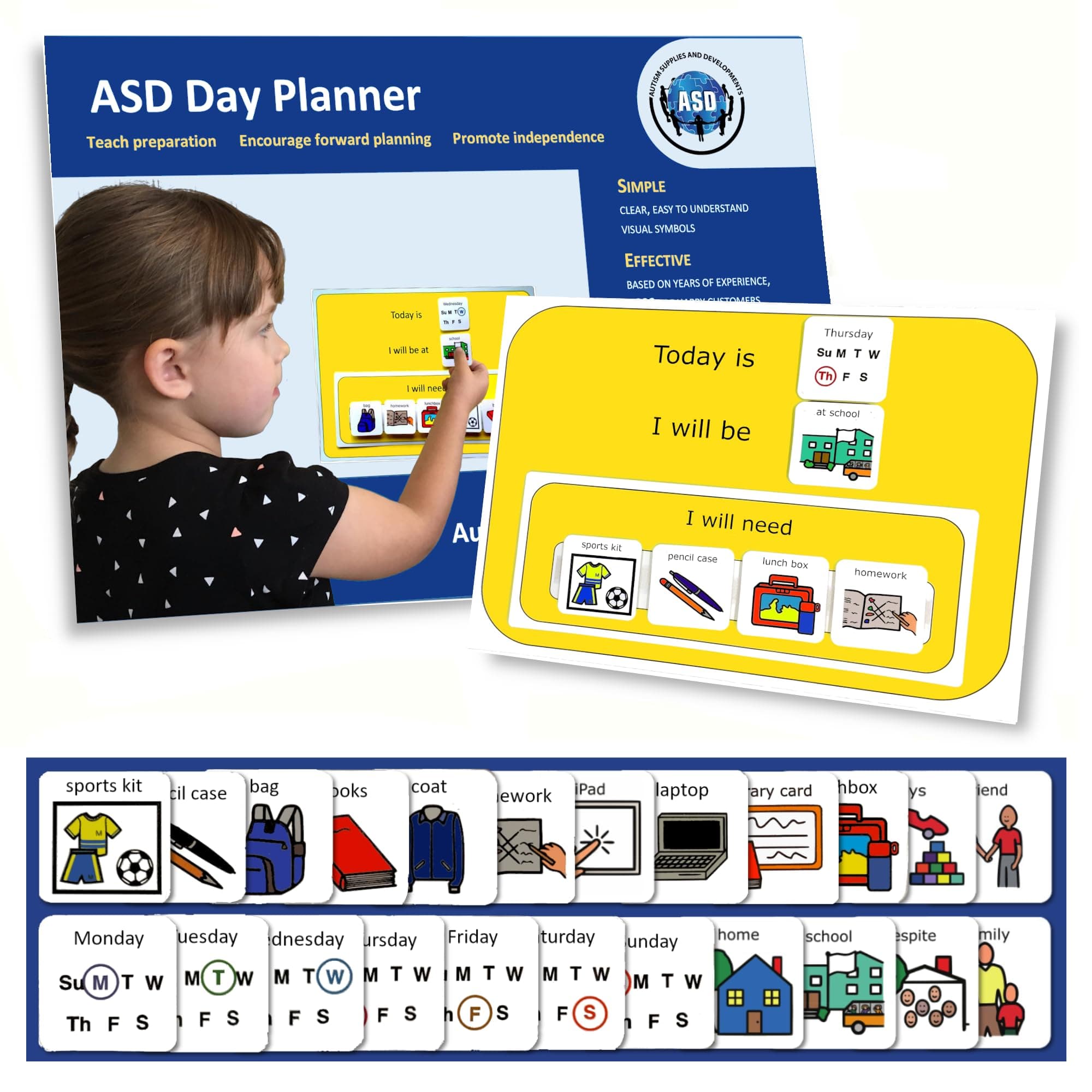 I Can Pack my Bag –Visual Schedule for Kids with Autism –Premium Durable Plastic - Help Kids Get Ready Independently –Autism Learning Materials –Toddler Routine Pocket Chart (English)