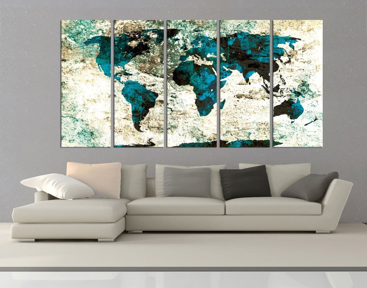 Large Canvas Art Print World Map Canvas Print Set 5 Pieces Multi Panels, World Map Print Wall Decal, Framed, Large Abstract Wall Art Print Hr49