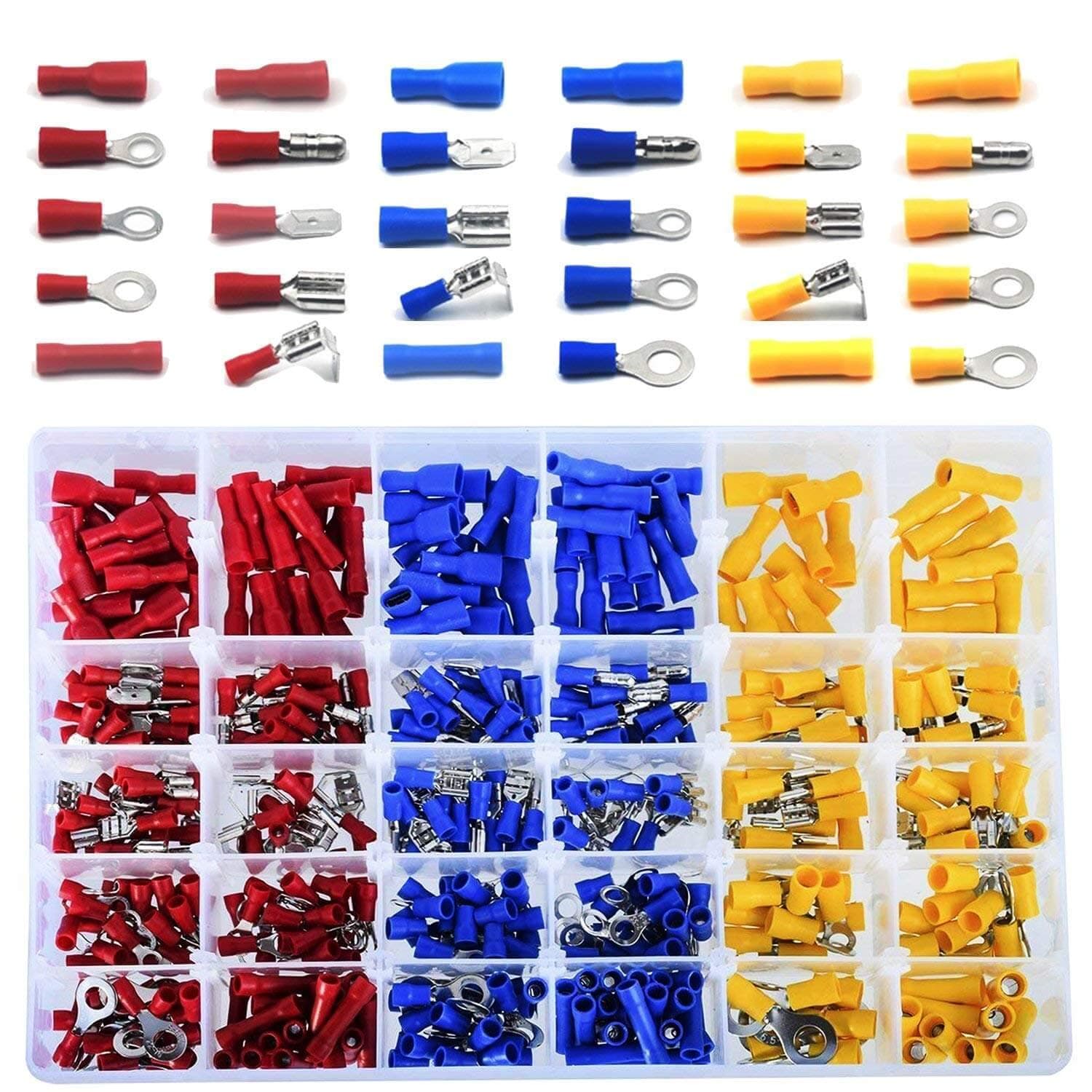 Crimp Connectors, 480pcs Insulated Electrical Connectors Set Includes Ring Bullet Spade Butt Splice and Piggy Back (480pcs)