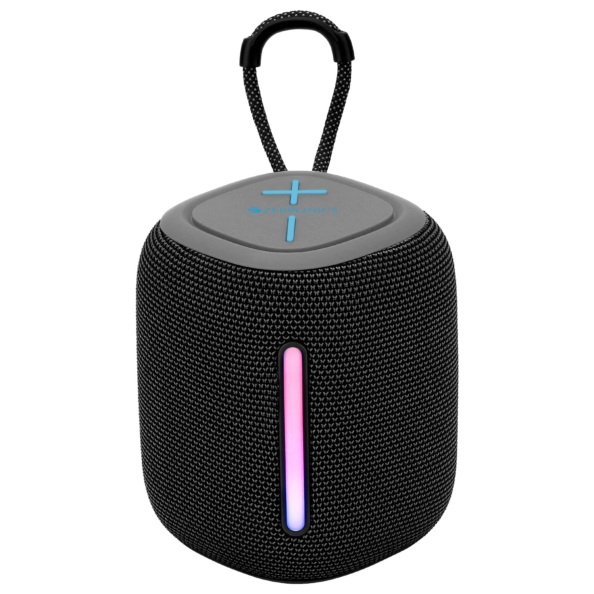 ZEBRONICS Sonic POD 22, Portable Bluetooth Speaker, 8 Watts, Upto 12 Hours Playback, Passive Radiator, BTv5.3 | TWS | USB | mSD, RGB LED, Call Function, Carry Loop (Gray)