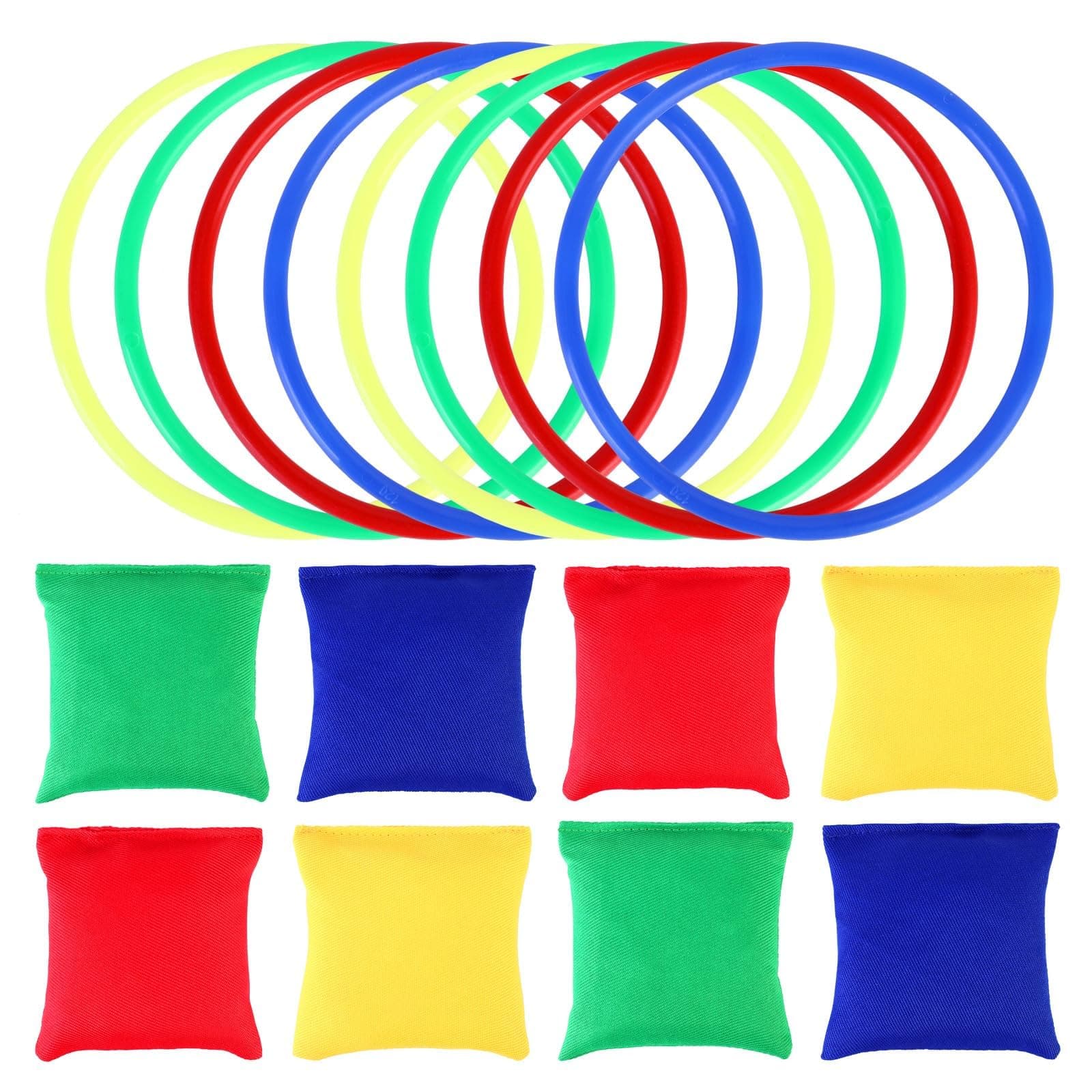 OOTSR Toss Game Sets, Include 8pcs Nylon Bean Bags and 8pcs Throwing Rings for Kids Toss Game Speed and Agility Training Game Carnival Garden Backyard Outdoor Game