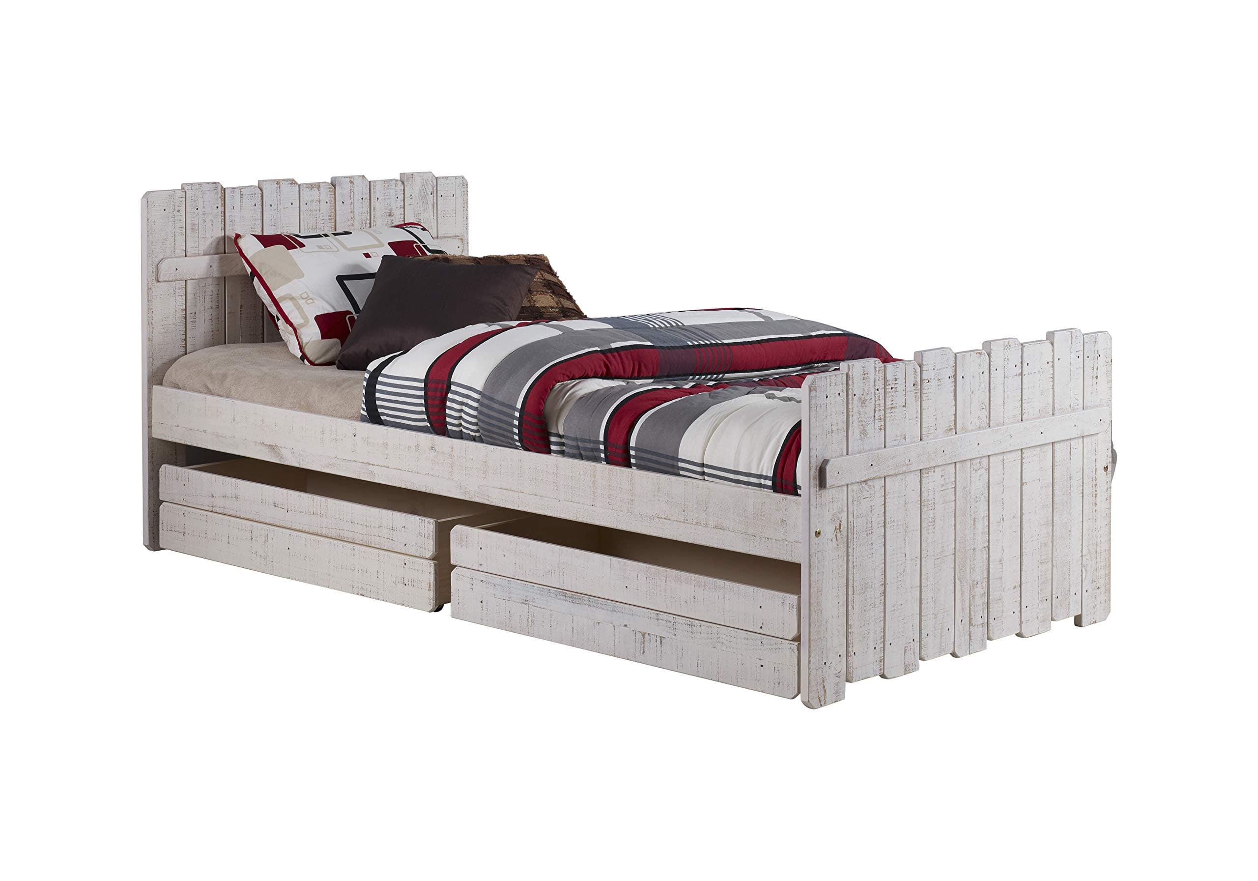 DONCO Twin Rustic Sand Tree House Bed with Dual Under Bed Drawers