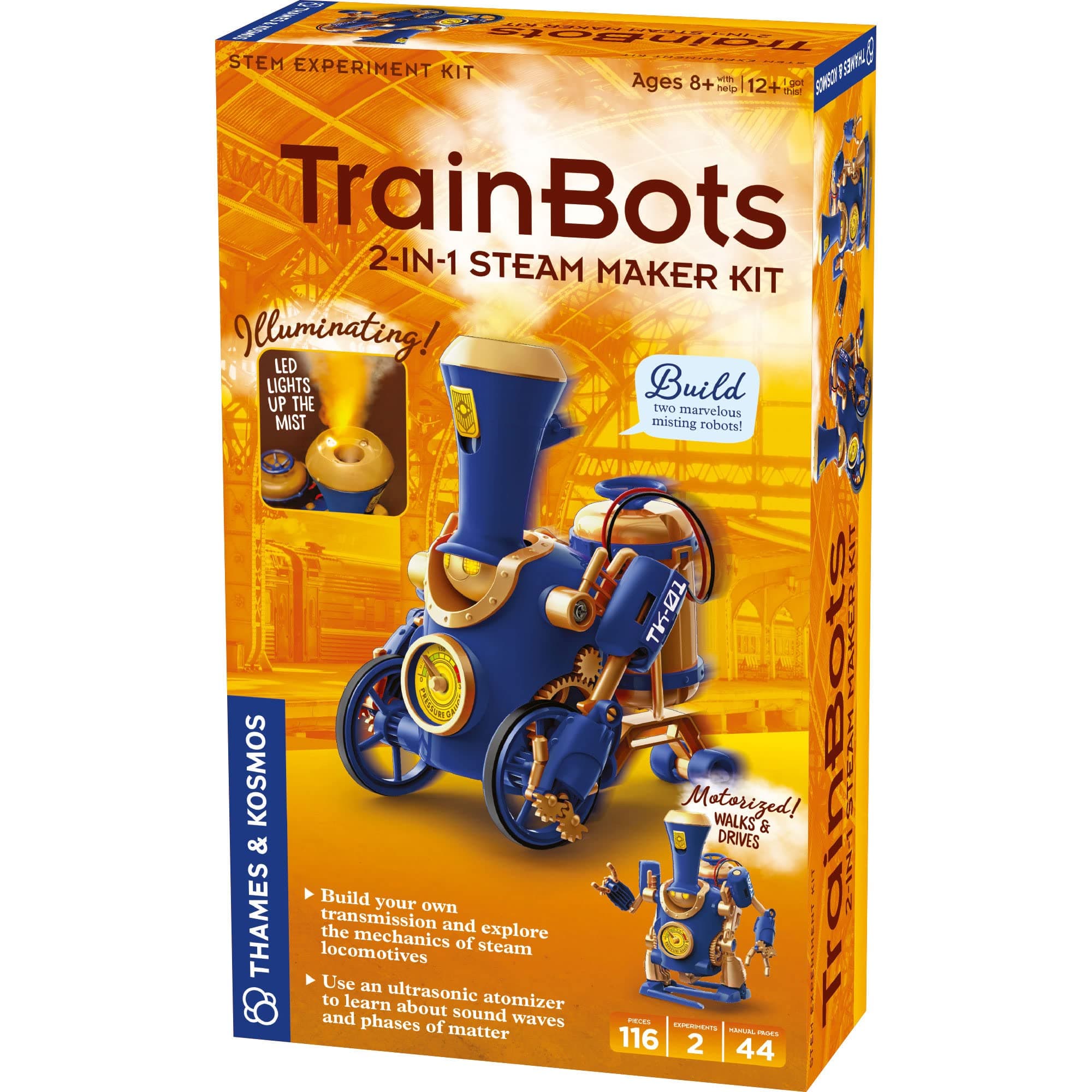 Thames & Kosmos TrainBots: 2-in-1 STEAM Maker Kit | Build 2 Steampunk Robots w/LED Lights | Explore Robots & Engineering | Includes Ultrasonic Atomizer | Ages 8+ with Help; 12+ for Independent Play