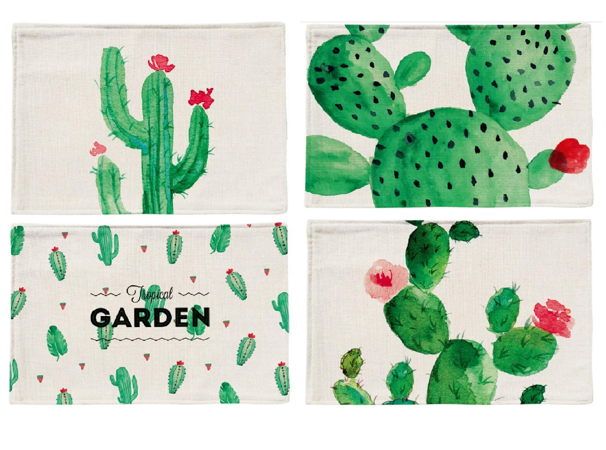 Placemat Ttopper Table Mat Washable Cactus Pattern Placemat Cotton Linen Table Mats Set of 4