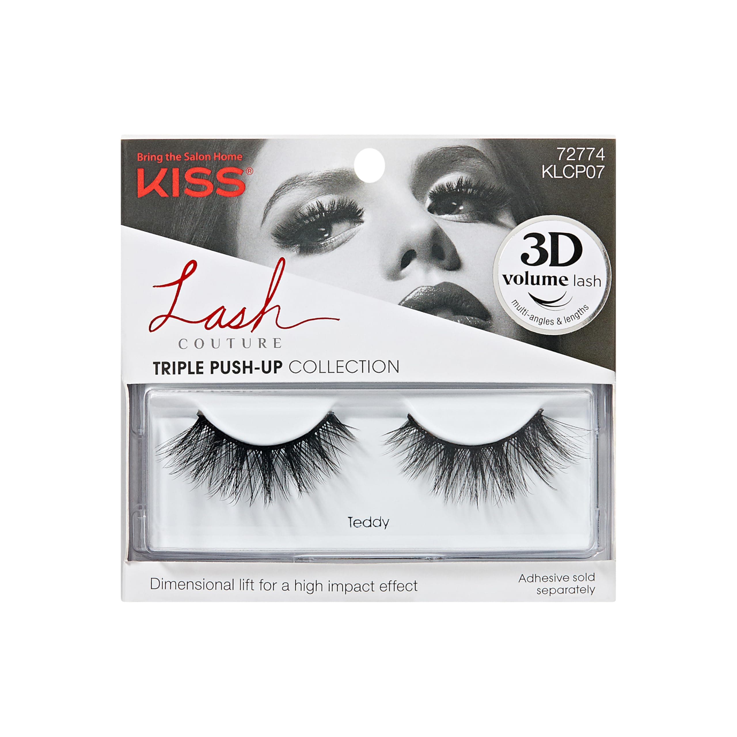 KISS Triple Push-Up, False Eyelashes, 'Teddy', 12mm, Includes 1 Pair Of Lash, Easy to Apply, Reusable Lash Clusters