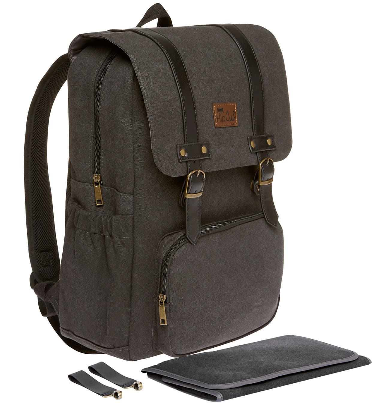 Diaper Bag Backpack - Black W/Baby Changing Pad and Stroller Straps by Hip Cub