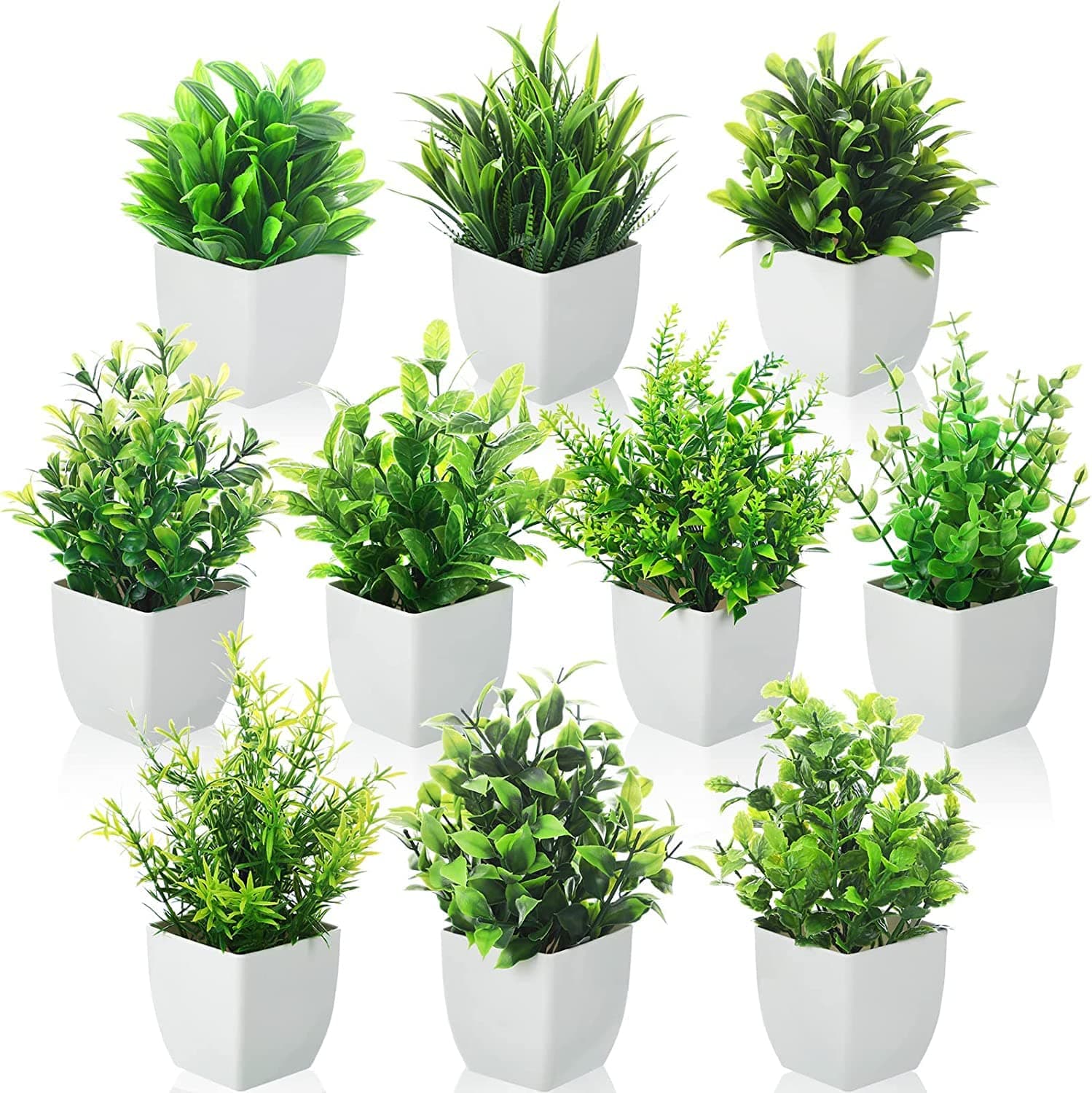 Dekorly Artificial Potted Plants, Artificial Plastic Eucalyptus Plants Small Indoor Potted Houseplants, Small Faux Plants for Home Decor Bathroom Office Farmhouse (Set 0F 10)
