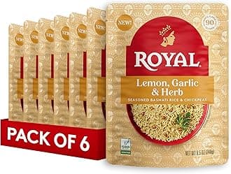 Lemon, Garlic, and Herb Basmati White Rice and Chickpeas - Ready to Heat Rice - 8.5 oz Microwavable Pouch (Pack of 6)