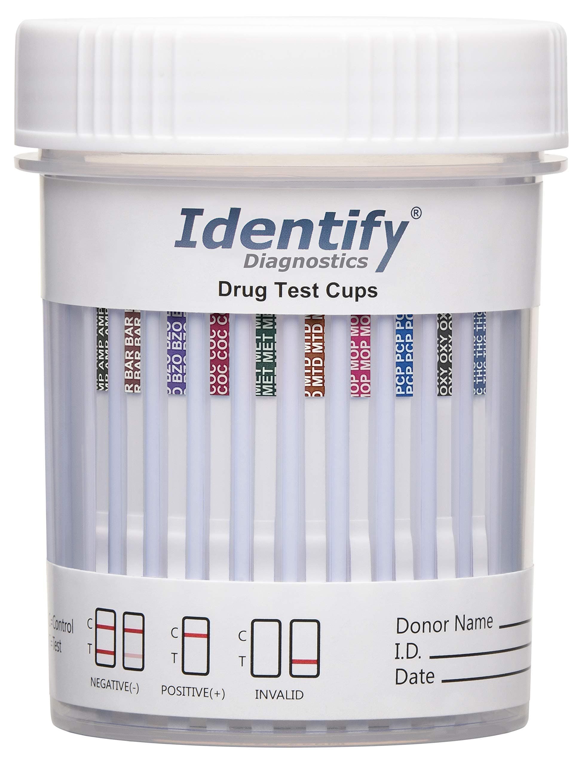 Identify Diagnostics Drug Test Cups | 200 Pack | 10 Panel CLIA Waived Instant Urine Marijuana Drug Test Kit for AMP,BAR,BZO,COC,MET,MOP|OPI,MTD,OXY,PCP,THC