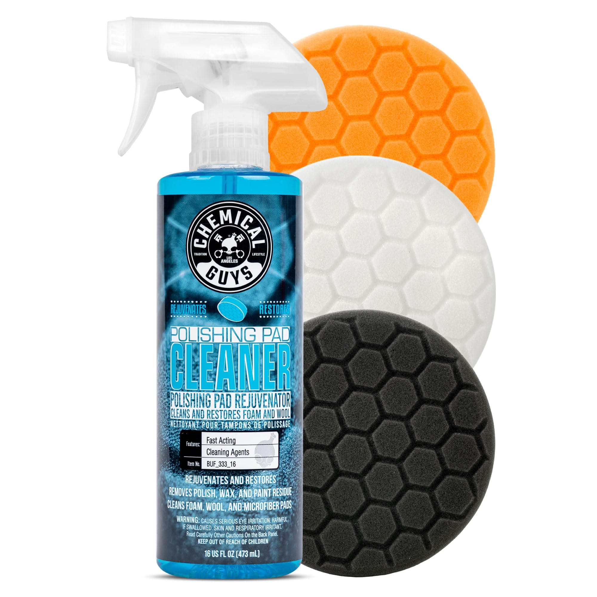 HEX_3KIT_5 5.5" Buffing Pad Sampler Kit, 4 Items, (1) 16 oz Polishing Pad Cleaner + (3) 5.5" Buffing Pads that Work with 5" Backing Plates