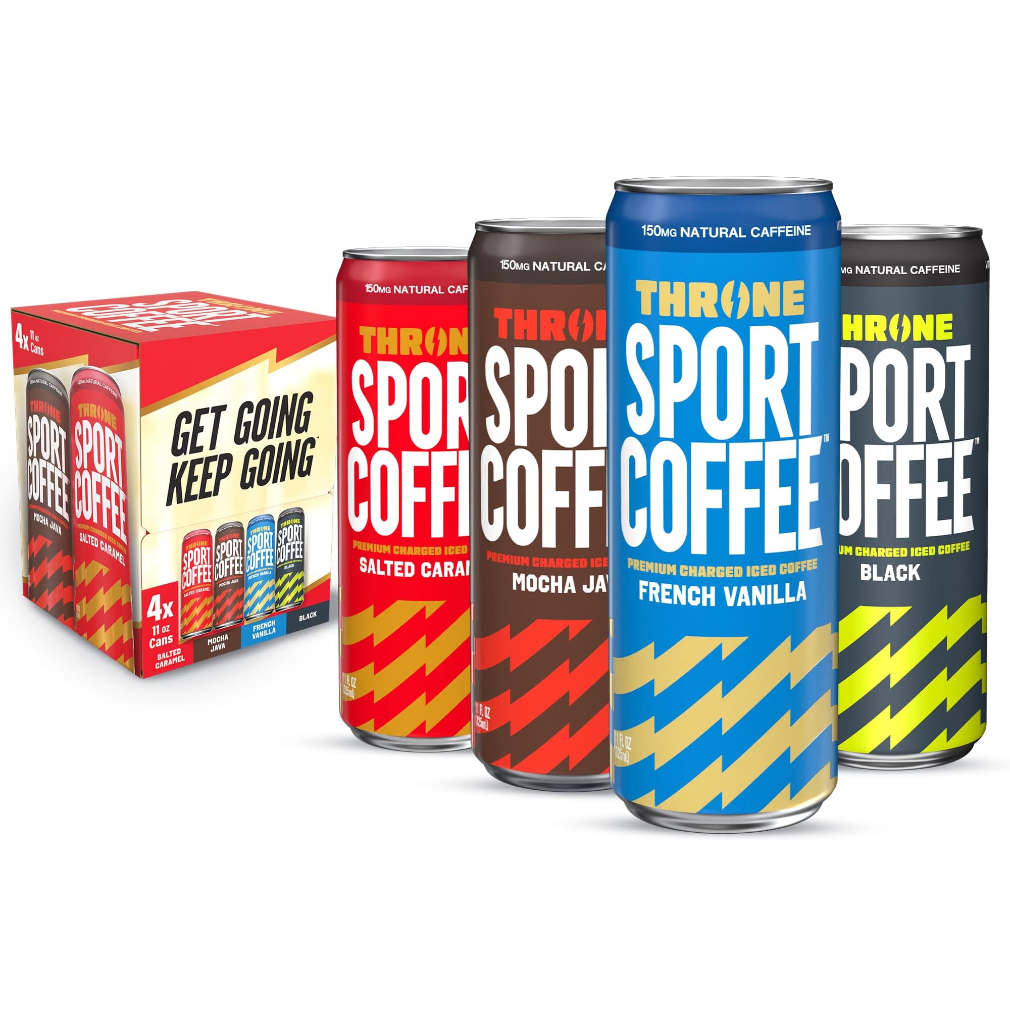Throne Sport Coffee, Cold Brew Cans, Variety Pack (4-Pack) - Coffee for Energy with Electrolytes for Athletes - Arabica Bean Coffee - Dairy-Free & Low Calorie Cold Brew