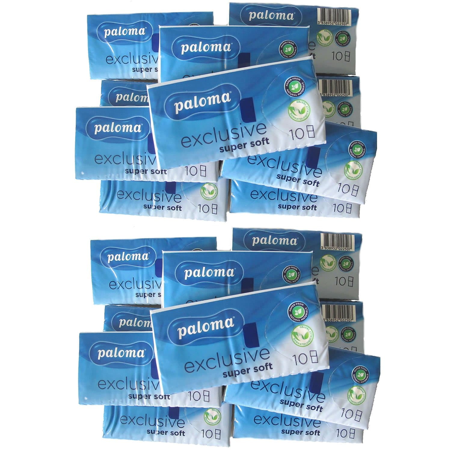 Super Soft Exclusive Plain White Four-ply tissues (2 packs of 10 pocket packs) by Paloma