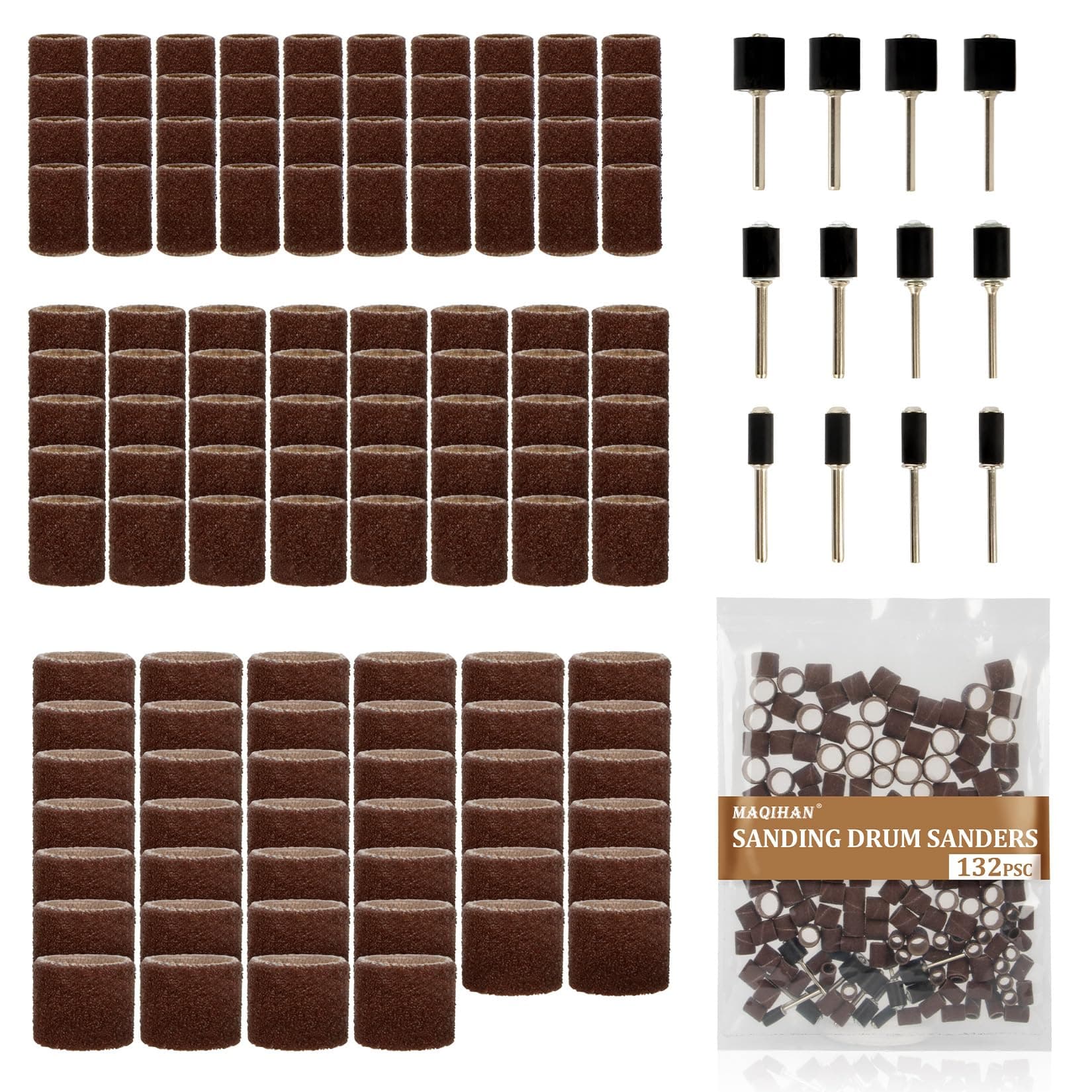 Sanding Kit - 132 PCS Sanding Bands and Drums Drum Sander Sanding Bands Sanding Kit for Polishing Nail Smoother Rotary Tool Accessories for Craftsman Carpentry Manicures