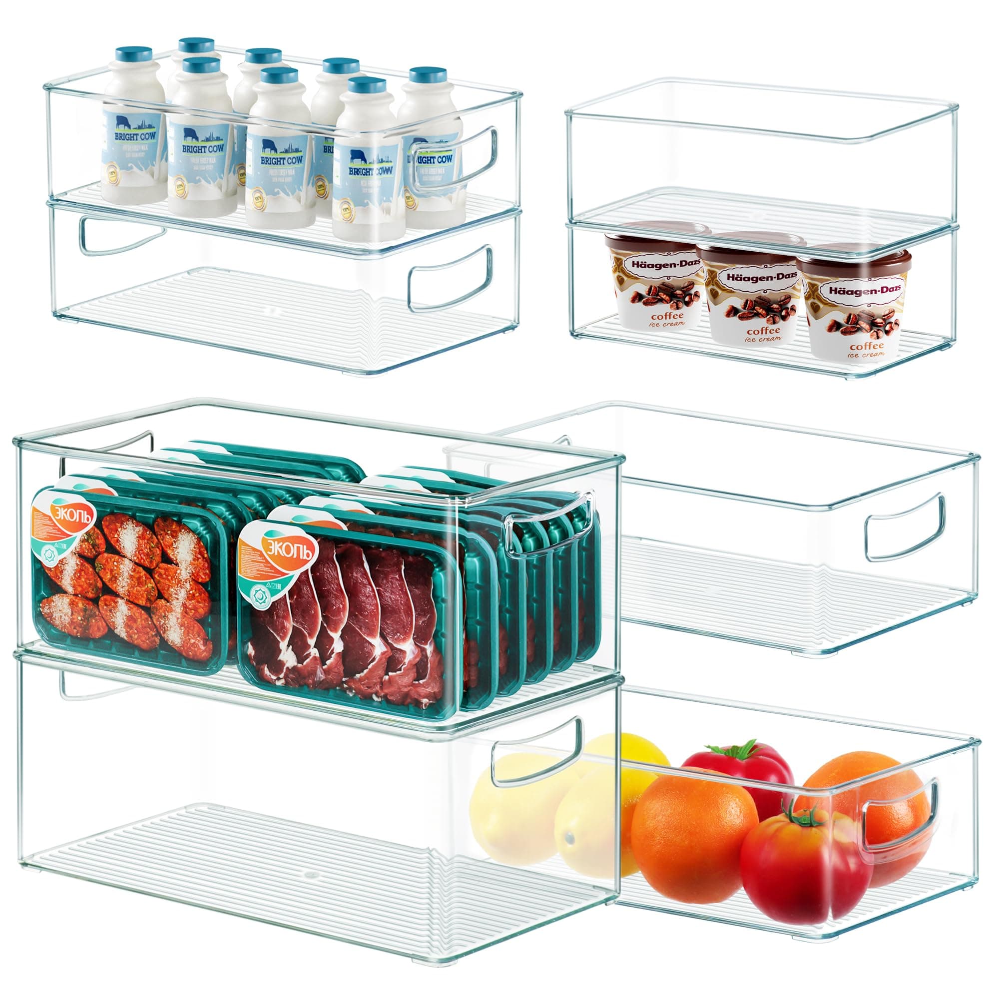 Heyuzb 8 PACK Freezer Organizer Bins Fridge Organizer Storage Stackable Deep Freezer Storage Bins with Side Handles Refrigerator Organizers and Storage Home Organization Must Haves