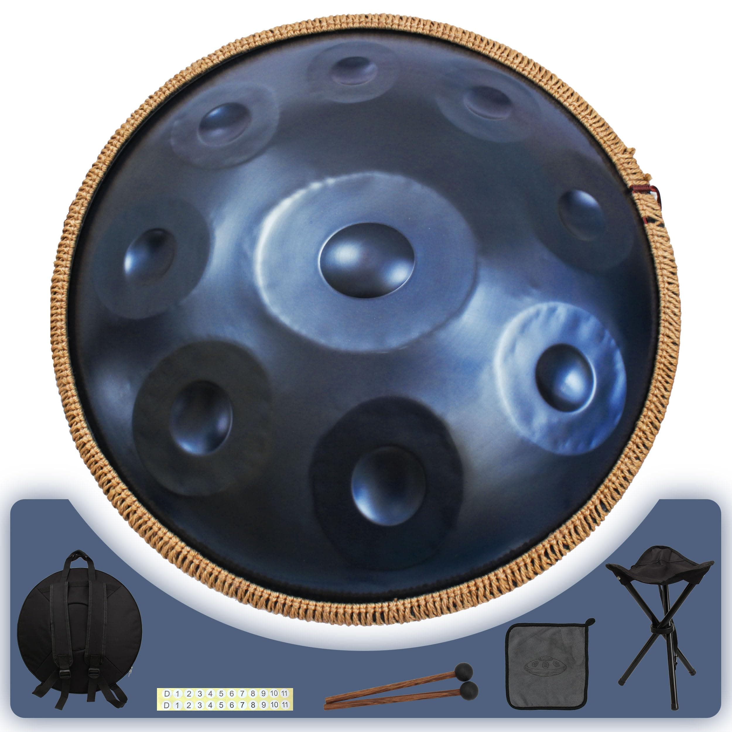 Handpan 22 inch D Minor Kurd Handpan 9 Notes Handpan Drum Instrument for Professional Performance, 440HZ Sound Handpan Drums for Adults