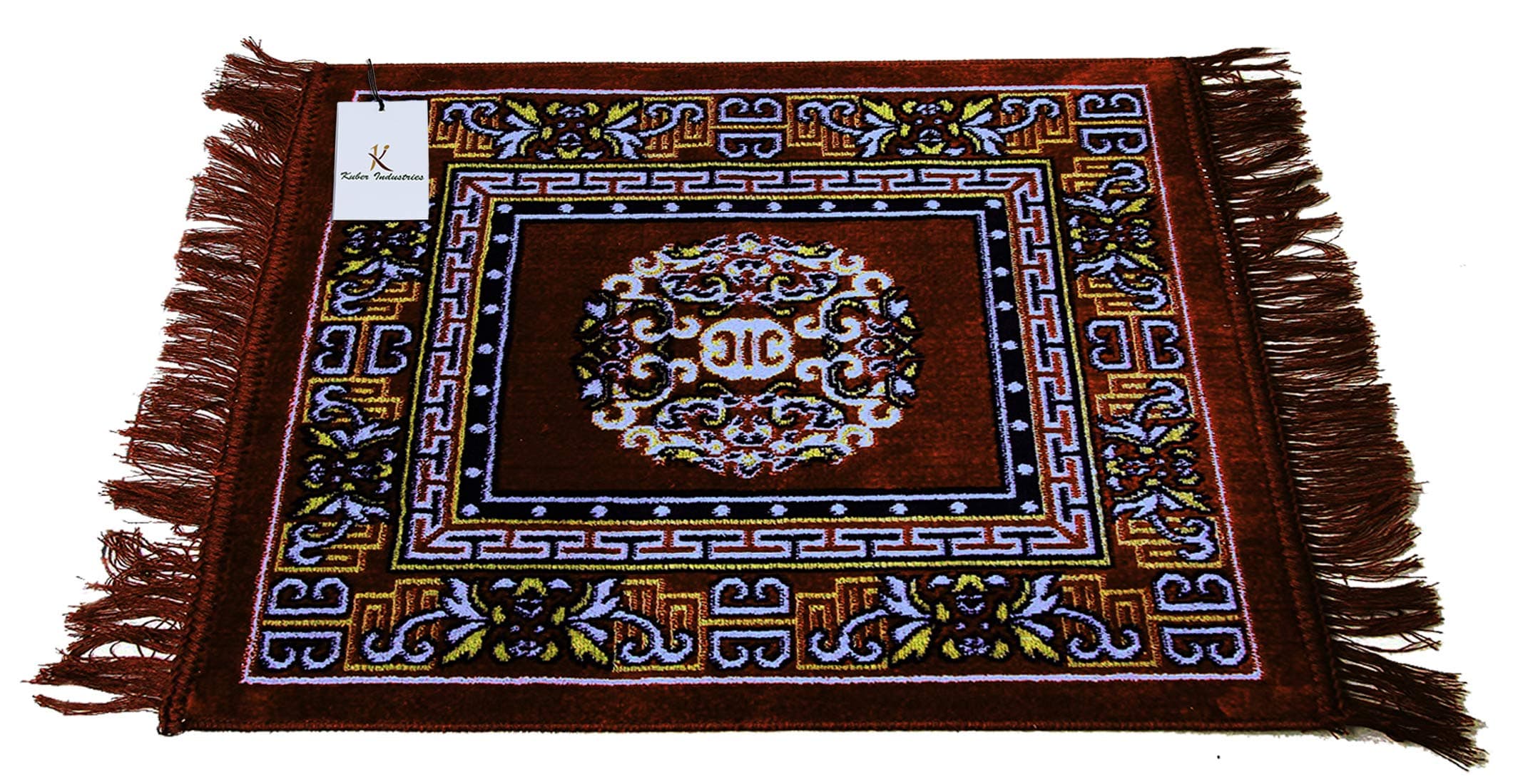 Kuber Industries Ctktc33913 Velvet Prayer Multipurpose Rectangular Rug Mat (2 Ft X 2 Ft, Brown, Square)
