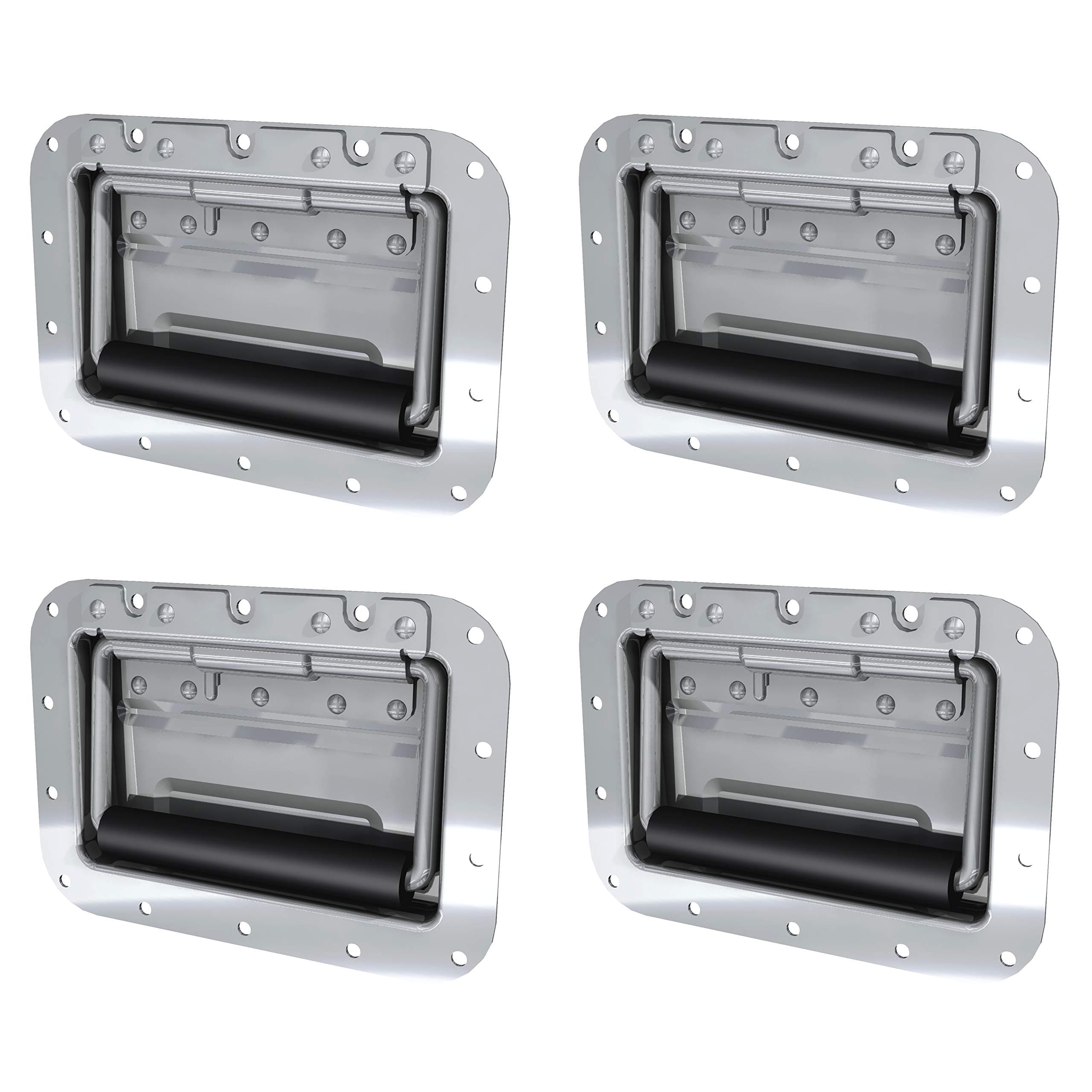 TCH Hardware 4 Pack Large Spring Loaded Steel Recessed Handle Zinc with Padded Grip - Case Chest Box Cabinet Speaker