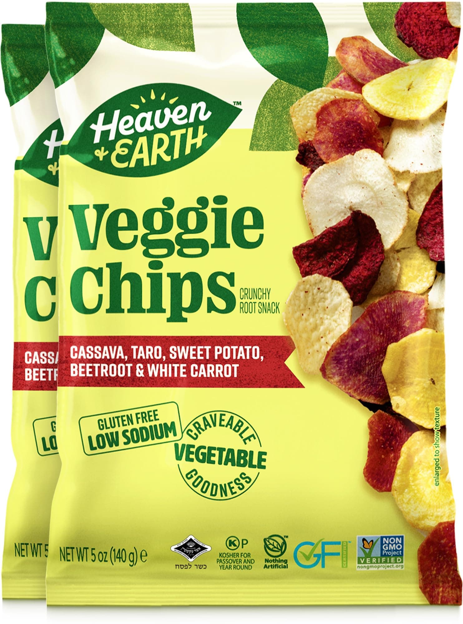 Veggie Chips, Vegetable Medley chips, 5oz (2 Pack) Gluten Free | Non GMO | Low Sodium | Thin & Crisp Root Snack Blend of: Cassava, Taro, Sweet Potato, Beetroot & white Potato | Kosher