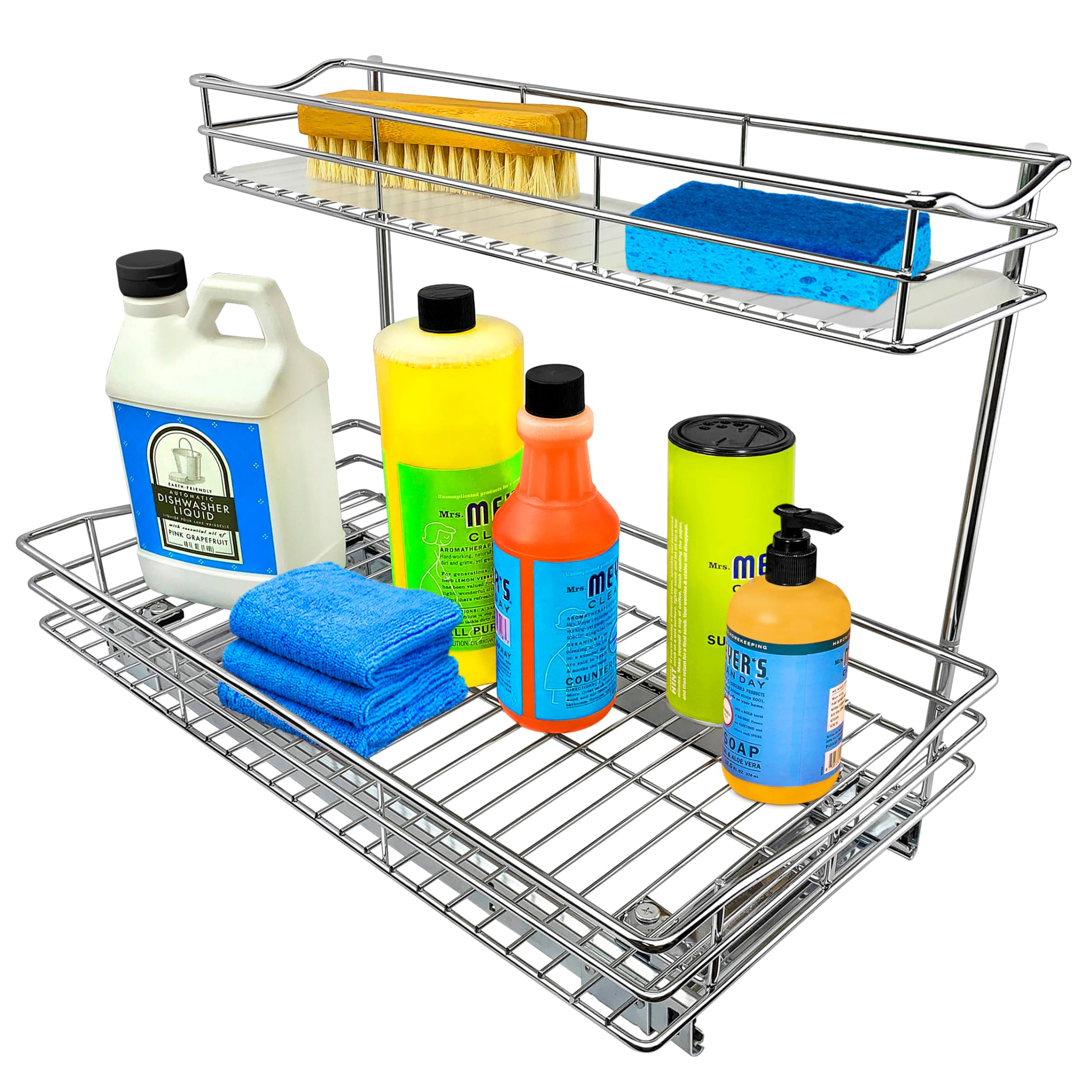 Lynk Professional® Slide Out Under Sink Cabinet Organizer - Pull Out Two Tier Sliding Shelf - 11.5 in. wide x 21 inch deep - Chrome