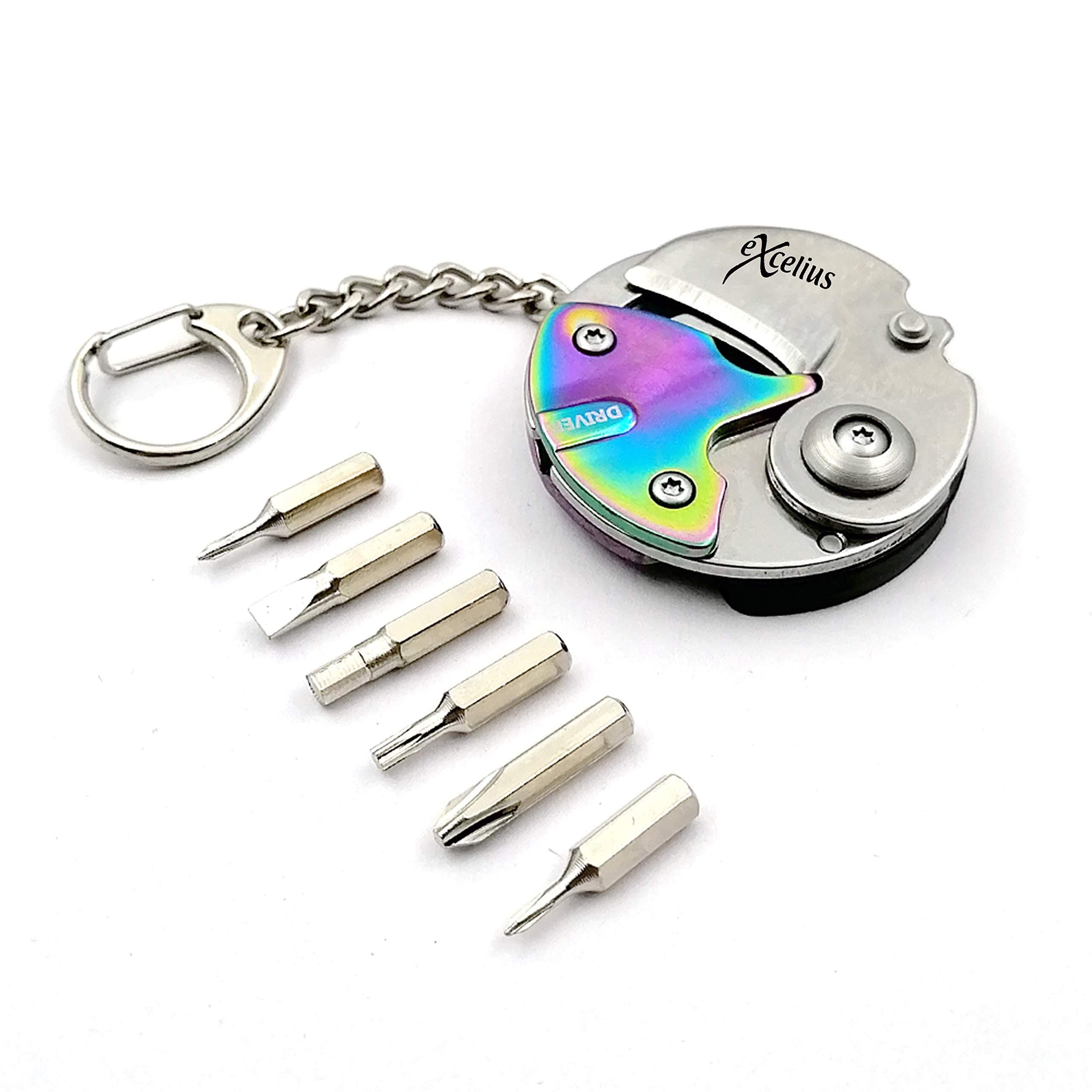 7-in-1 Keychain Multitool with Magnetic Screwdriver, Boxcutter, EDC Keychain Knife Multi Tool for Eyeglass Repair Kit, Outdoors, Camping, Small Folding Knife Set, Stainless Steel