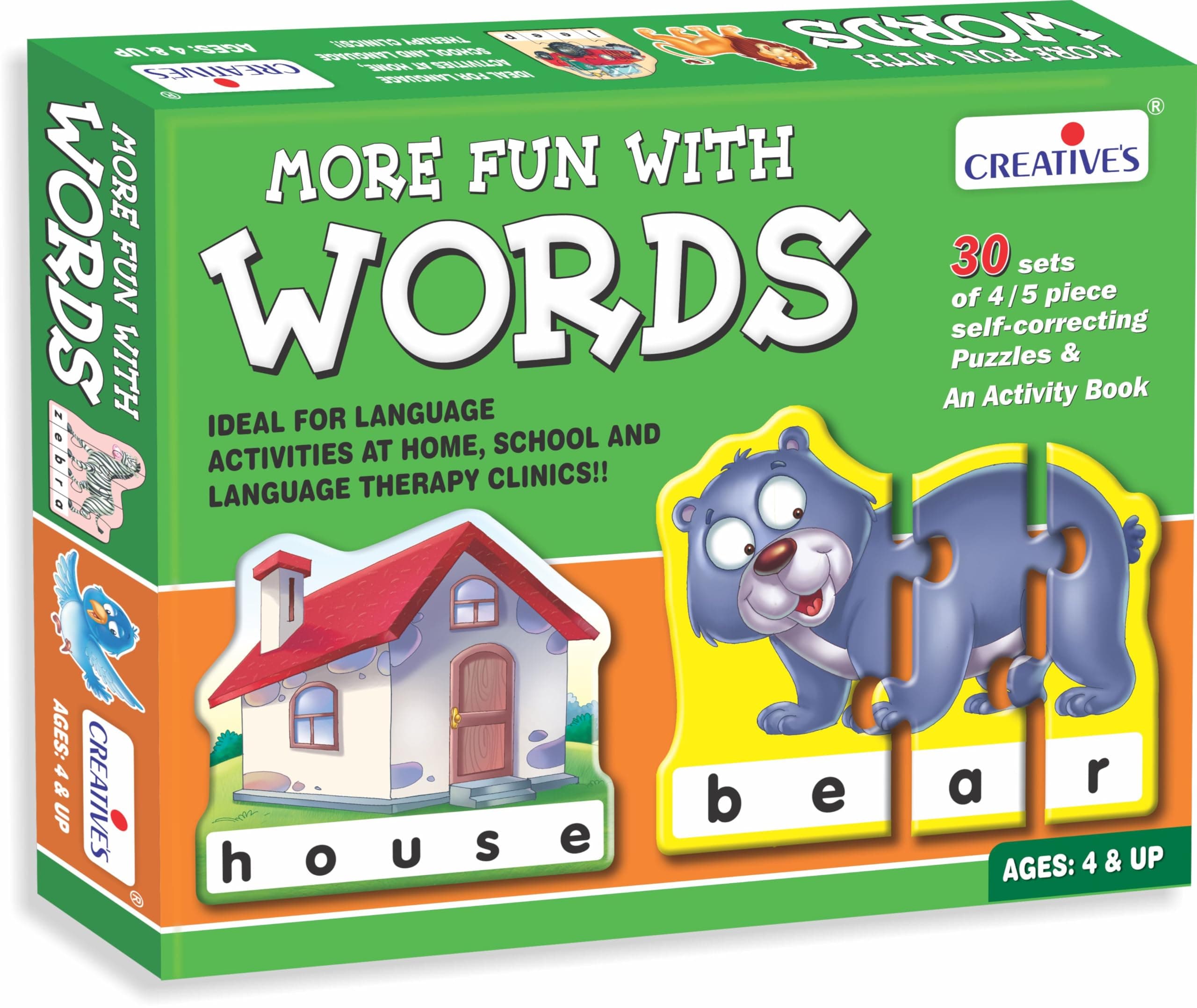 Creative’s More Fun with Words Preschool Learning Game for Kids 4+ Years | 30 Word Building Puzzles (4/5 Pieces) | Vocabulary & Spelling Educational Toy