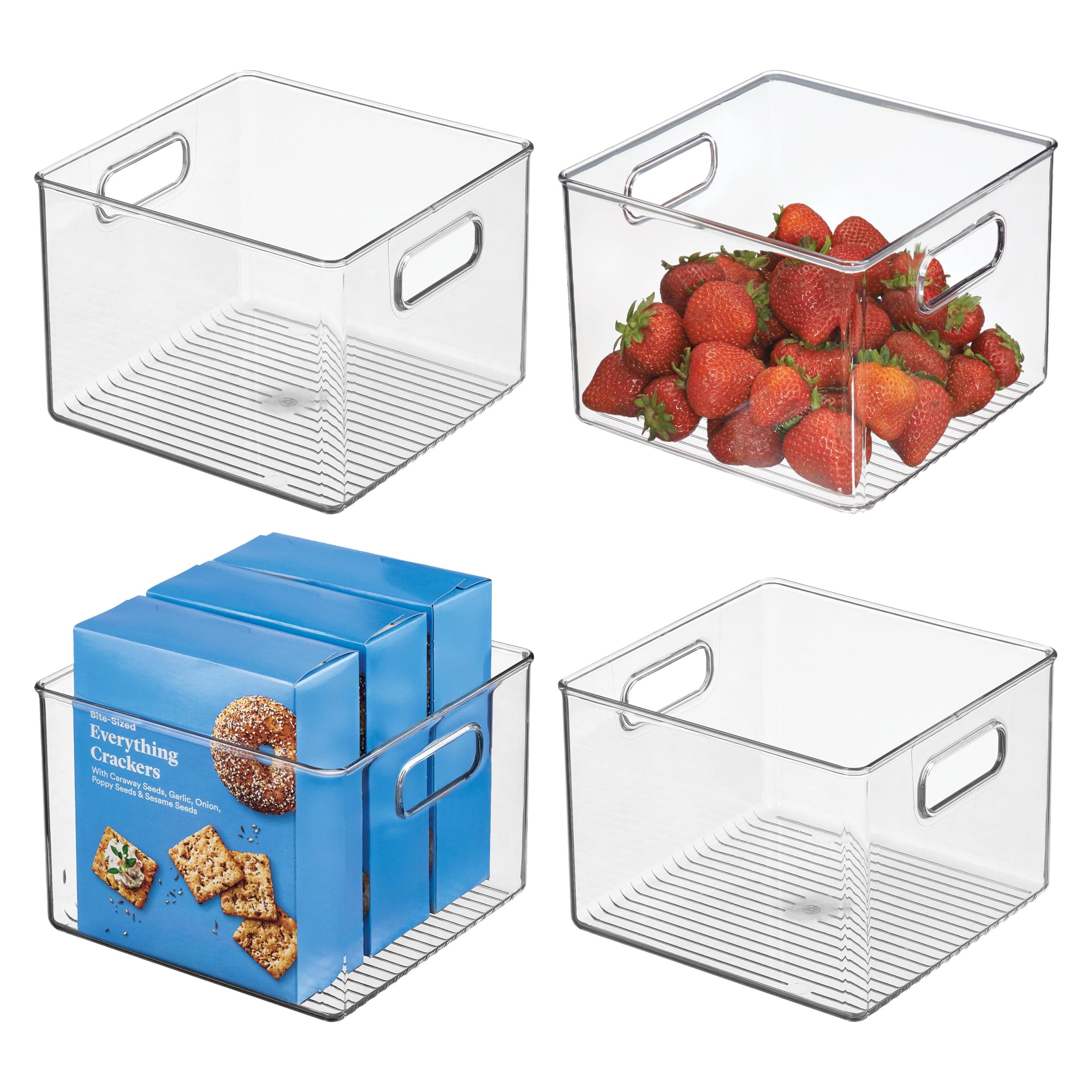 iDesign Clear Plastic Storage Bins for Kitchen - Pantry and Fridge Storage for Cabinets and Shelves, 4-Pack