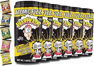 Atomic Fizz - Extreme Sour Fizzing Hard Candy - Sour Apple, Black Cherry, Blue Raspberry, Lemon & Watermelon Flavors - 1.48 oz Canisters - 6 Pack