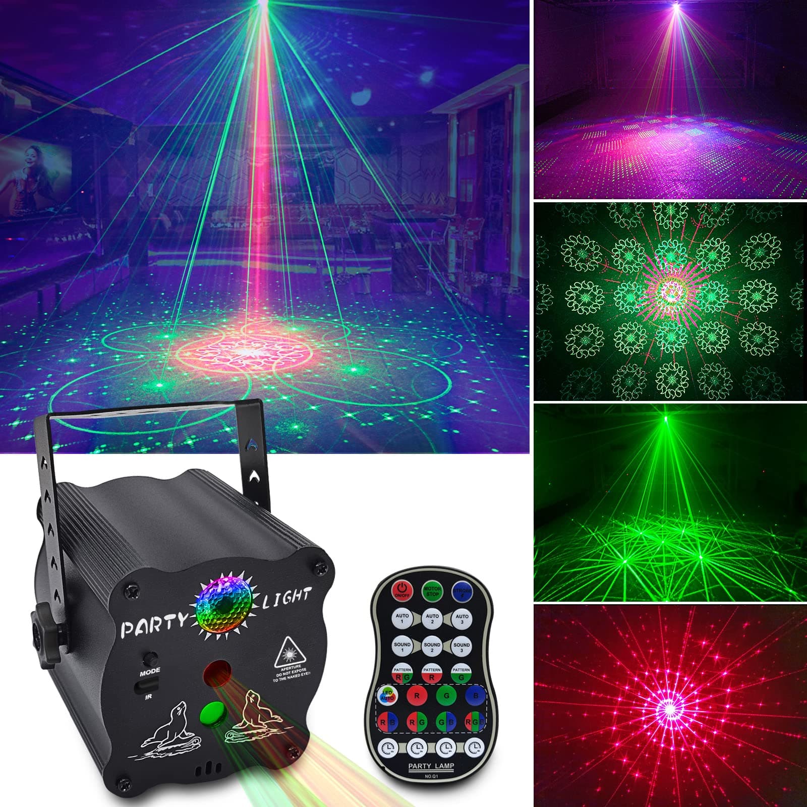 Sound Activated Party Lights, DJ Disco Lights with Remote Control, USB Powered (60 Patterns), Aluminum Material, Wall/Ceiling Mountable