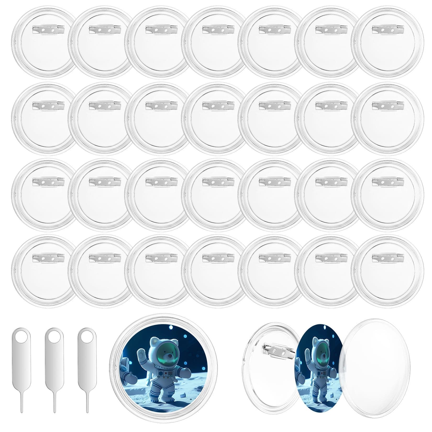 31 Pcs Badge Making Kit, Acrylic Clear Badge Maker, Make Your Own Badges Button Badges, 6cm Personalised Badges Button Pin Badges Kit for DIY Crafts Gifts Party Bag Fillers, with 3 Remover Tool Pin