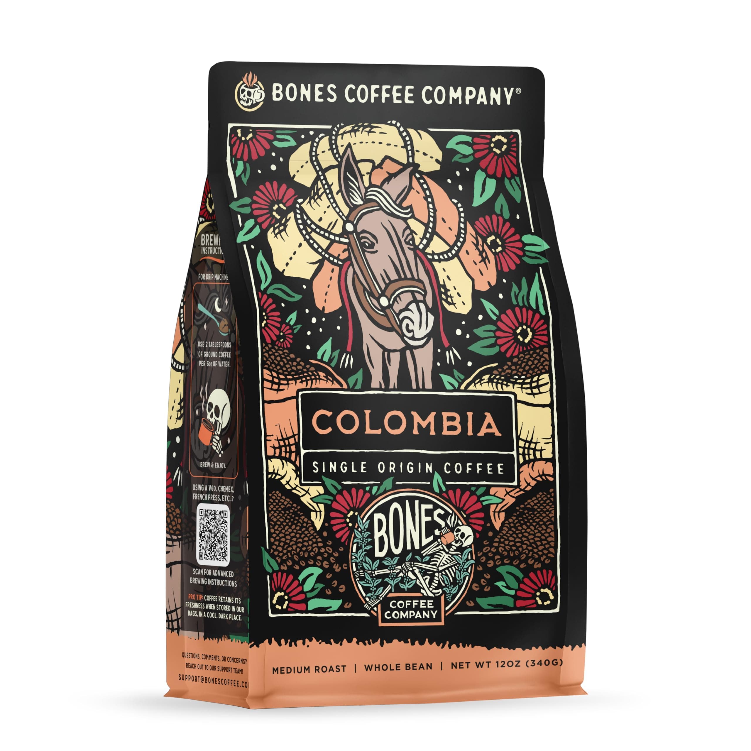 Colombia Single-Origin Coffee, Almonds, Dried Fruit, Vanilla Notes, Flavored Whole Bean Coffee, Medium Roast Low Acid Arabica Beans, 12 oz Whole Bean