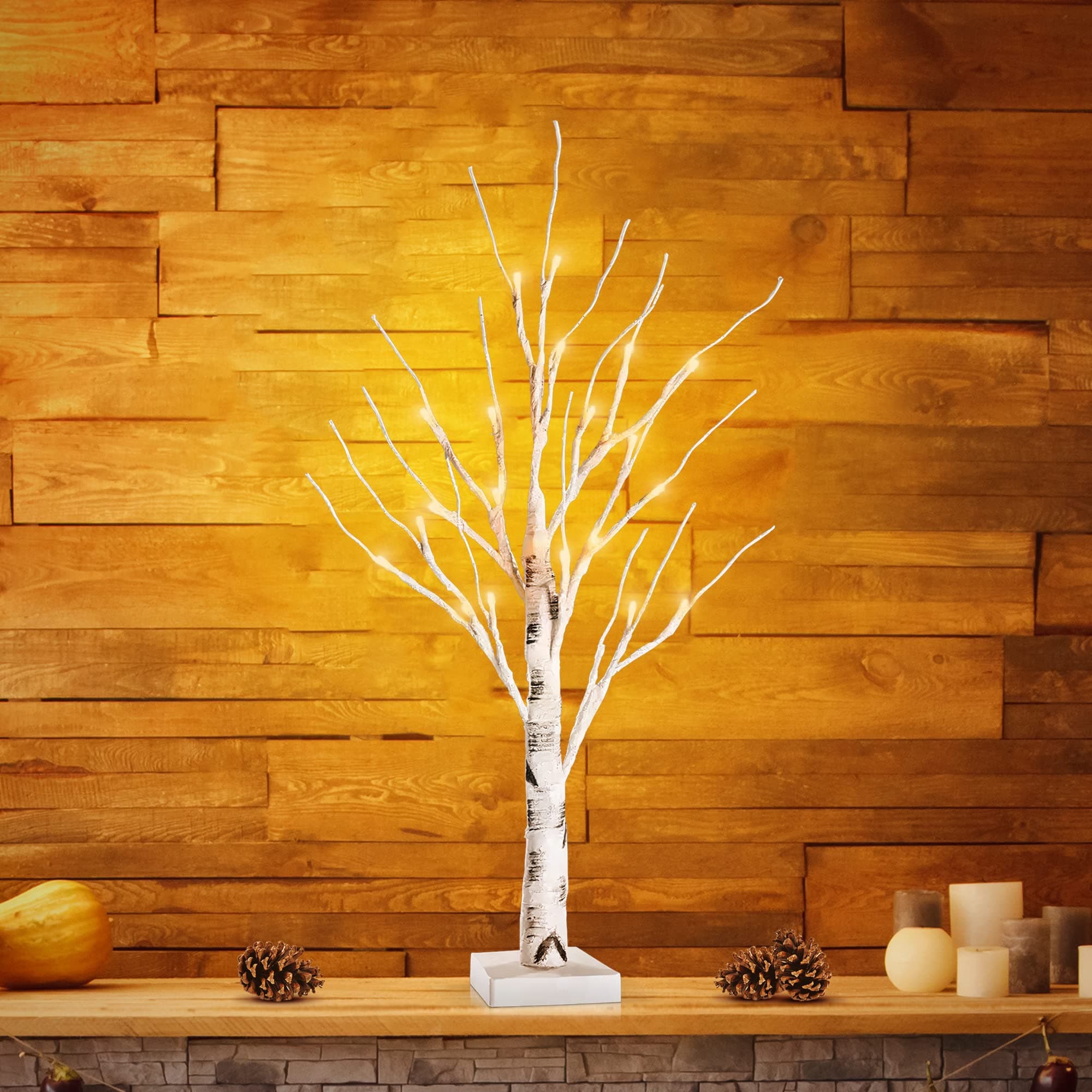 Christmas Tree with Lights - Mini Birch LED Twig Tree Ornament with Warm White LED Lights, Battery Operated Table top Decoration for Christmas, Home and Weddings (1, Warm White)