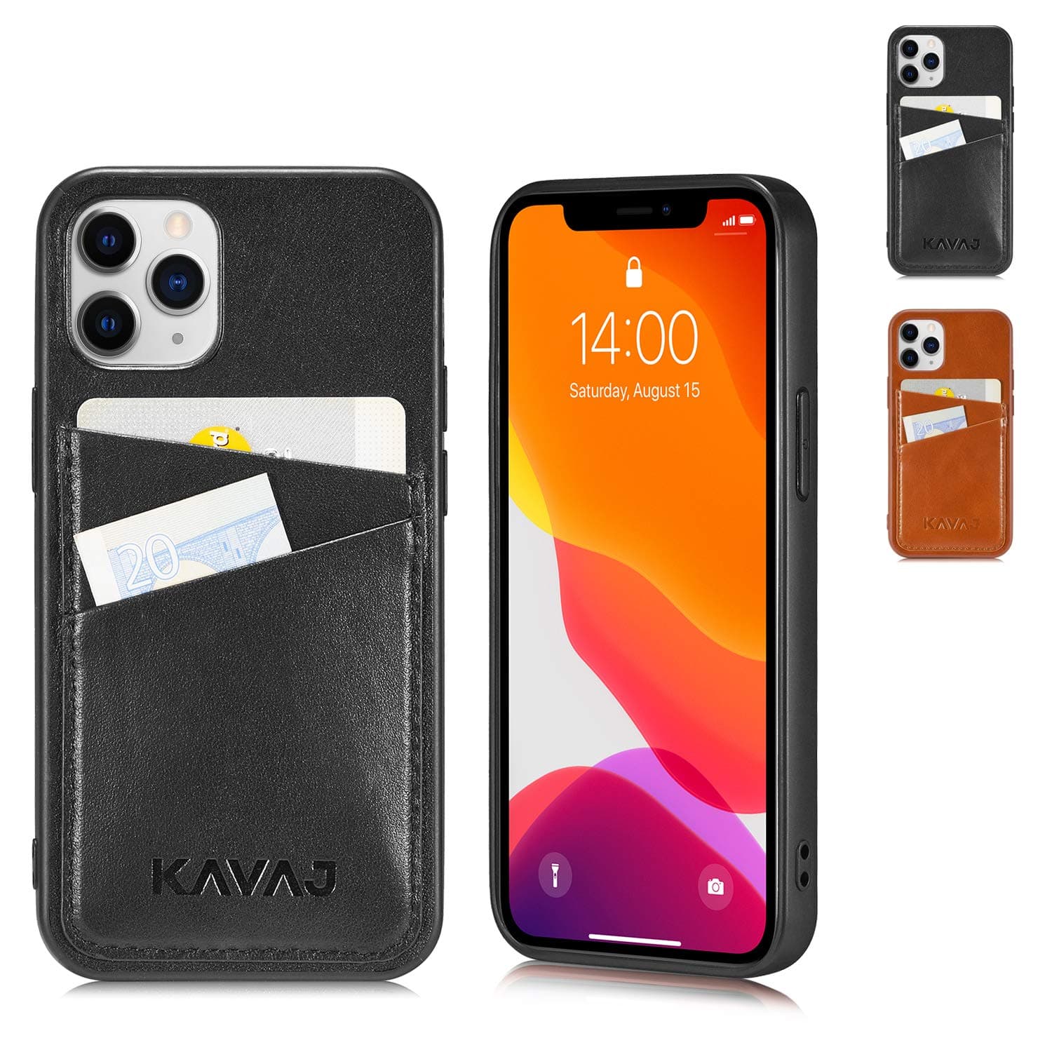 KAVAJ Case Compatible With Apple iPhone 12/12 Pro 6.1" Leather - Tokyo - Black Wallet Cover Bumper with card holder