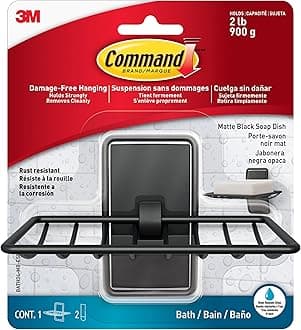 Command Soap Dish for Shower, Damage-Free Hanging, No Tools Soap Holder for Bathroom Organization, 1 Matte Black Dish and 2 Water-Resistant Strips