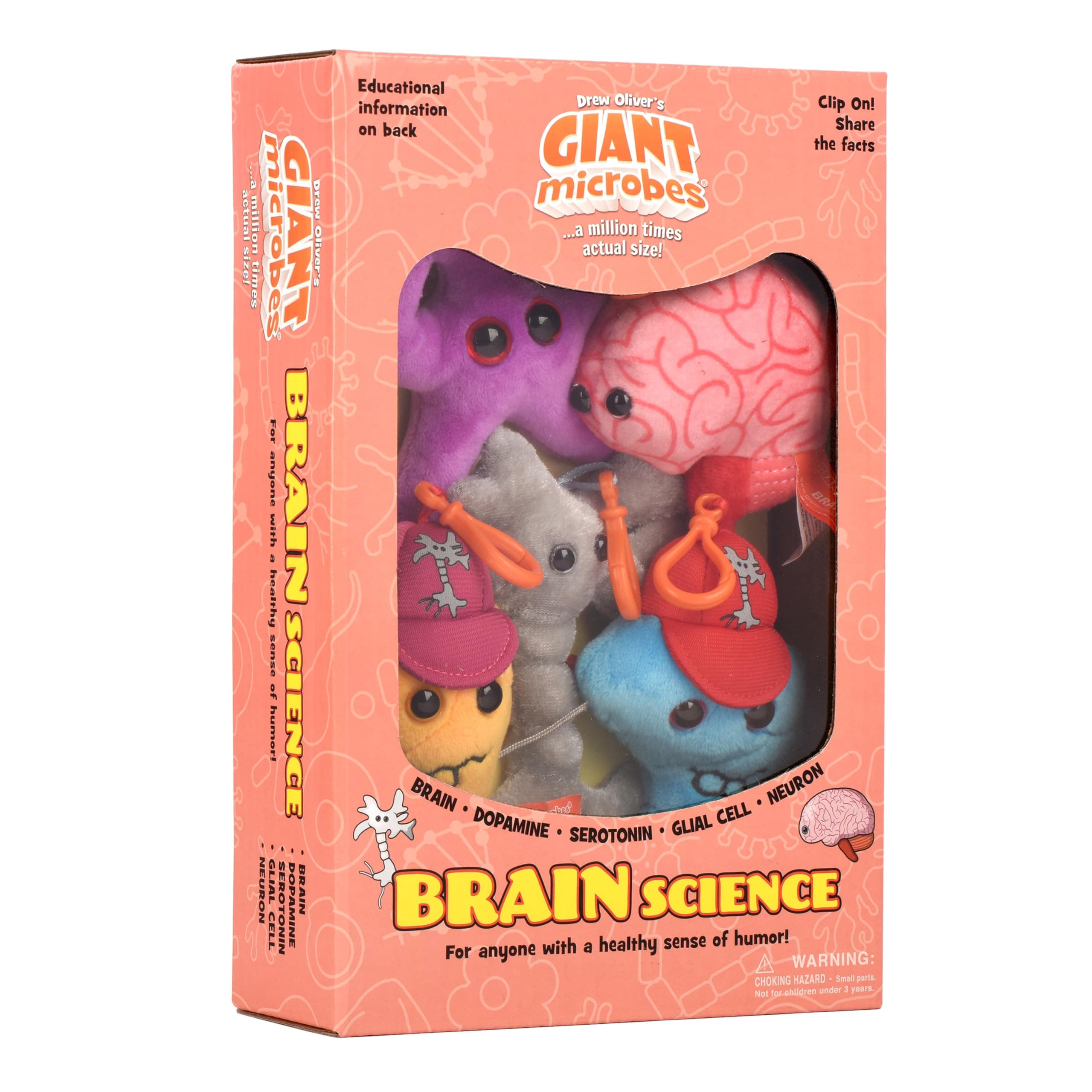 GIANT MICROBES Brain Science Themed Gift Box, Plush Brain, Dopamine, Serotonin, Glial Cell & Neuron Keychains, Educational & Anatomical Focus, Science/Education