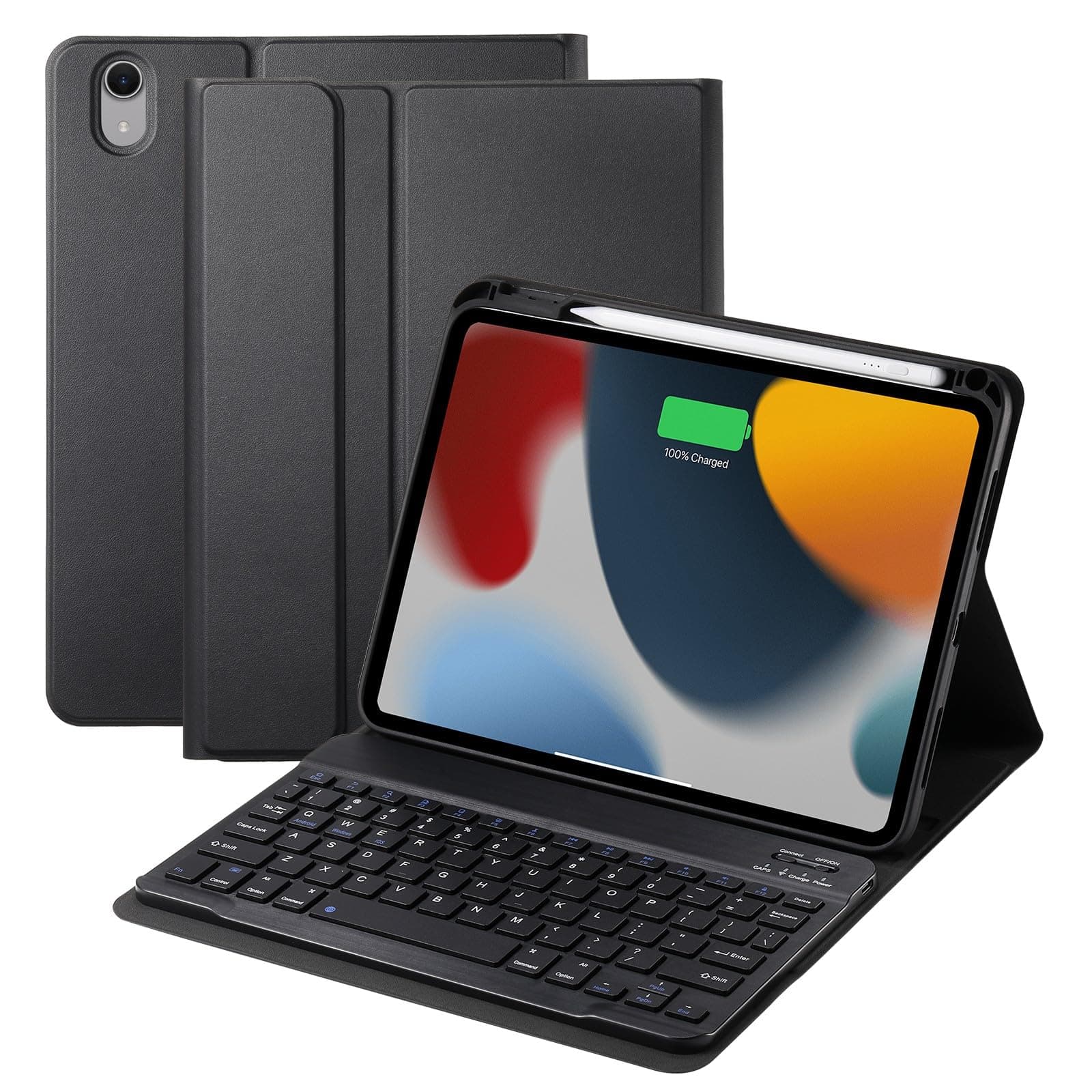 Keyboard Case for iPad A16 2025 11th Generation/ iPad 10th Gen 10.9'' 2022 Case with Keyboard, Smart Folio Cover with Pencil Holder, Slim Rechargeable Magnetic Bluetooth keyboard Detachable (Black)