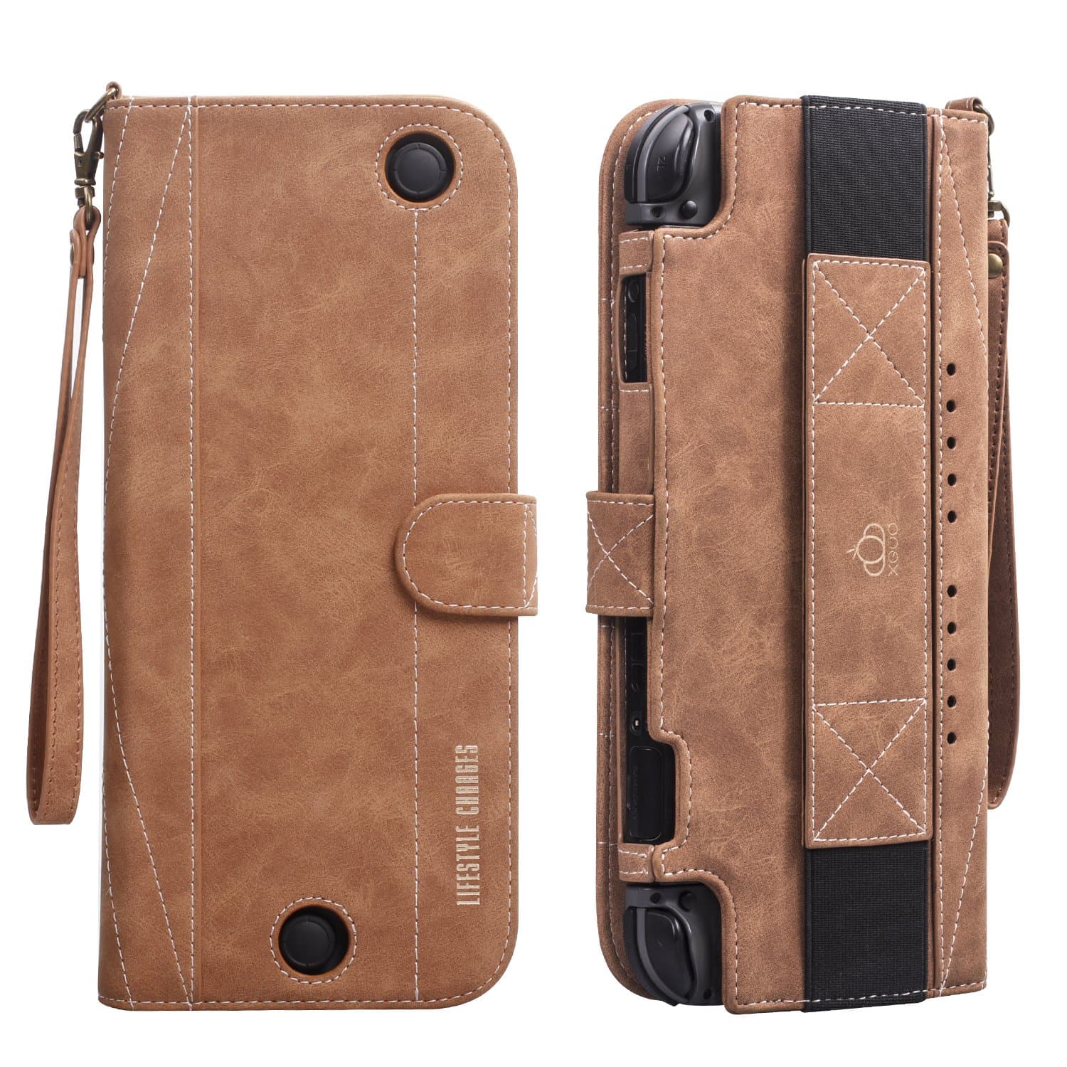 Nintendo Switch Portable Flip Leather Case - OBOR Wallet Style Protective Cover with Kickstand and Magnetic Snap, Wrist Strap Attached for Easy Carrying