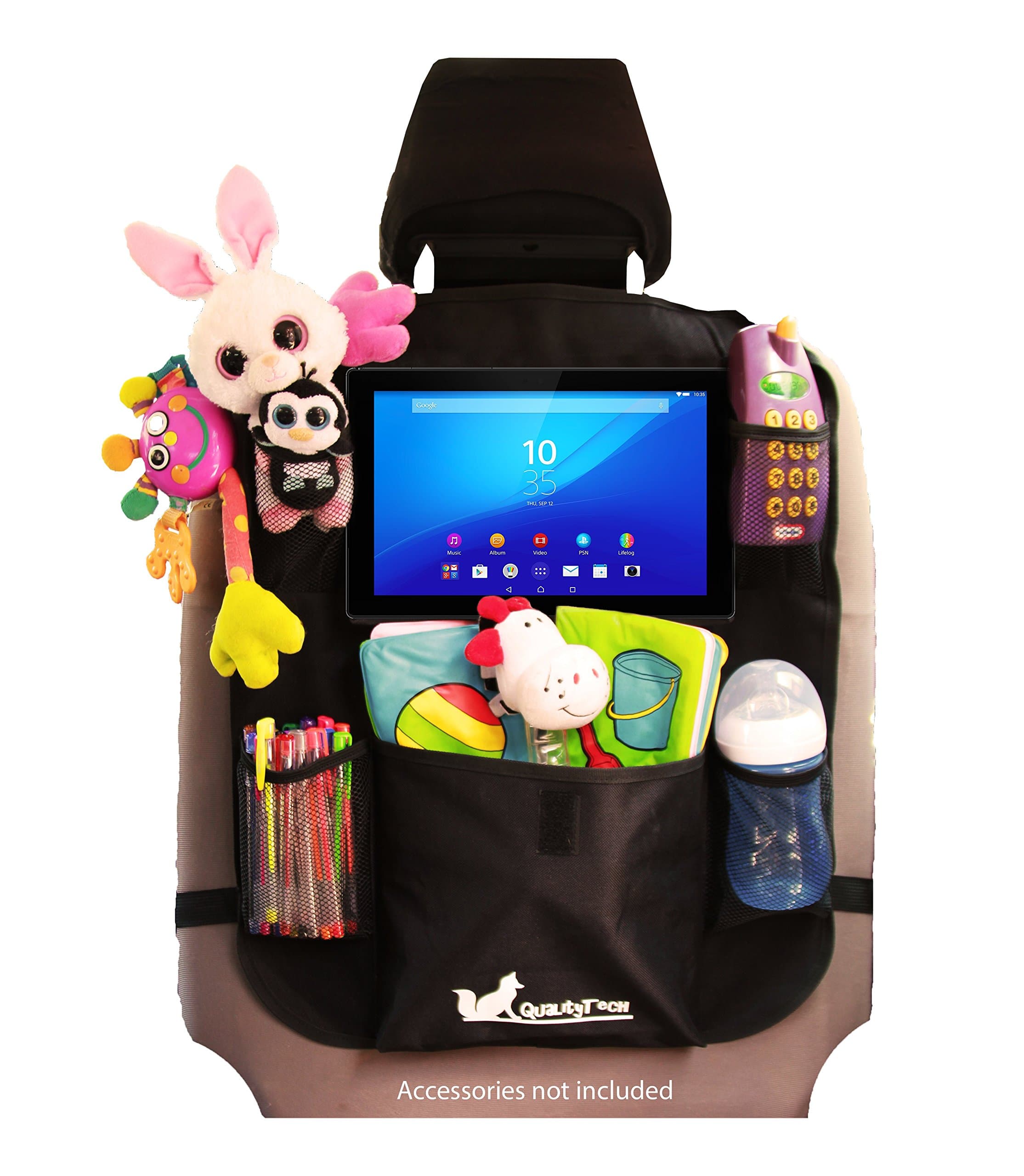 Car Backseat Organizer With Tablet Holder by Quality Tech. Babies and Kids Toy Storage Accessories Black