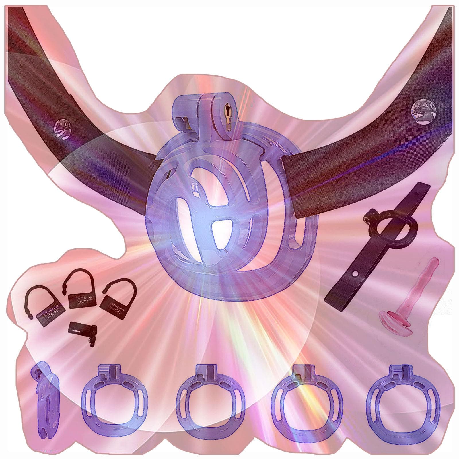 Male Flat Protection Cage Set, Comfortable Flat Cage with 4 Sizes Rings, Waist Belt, Small Tube -USHA27 (M1L)