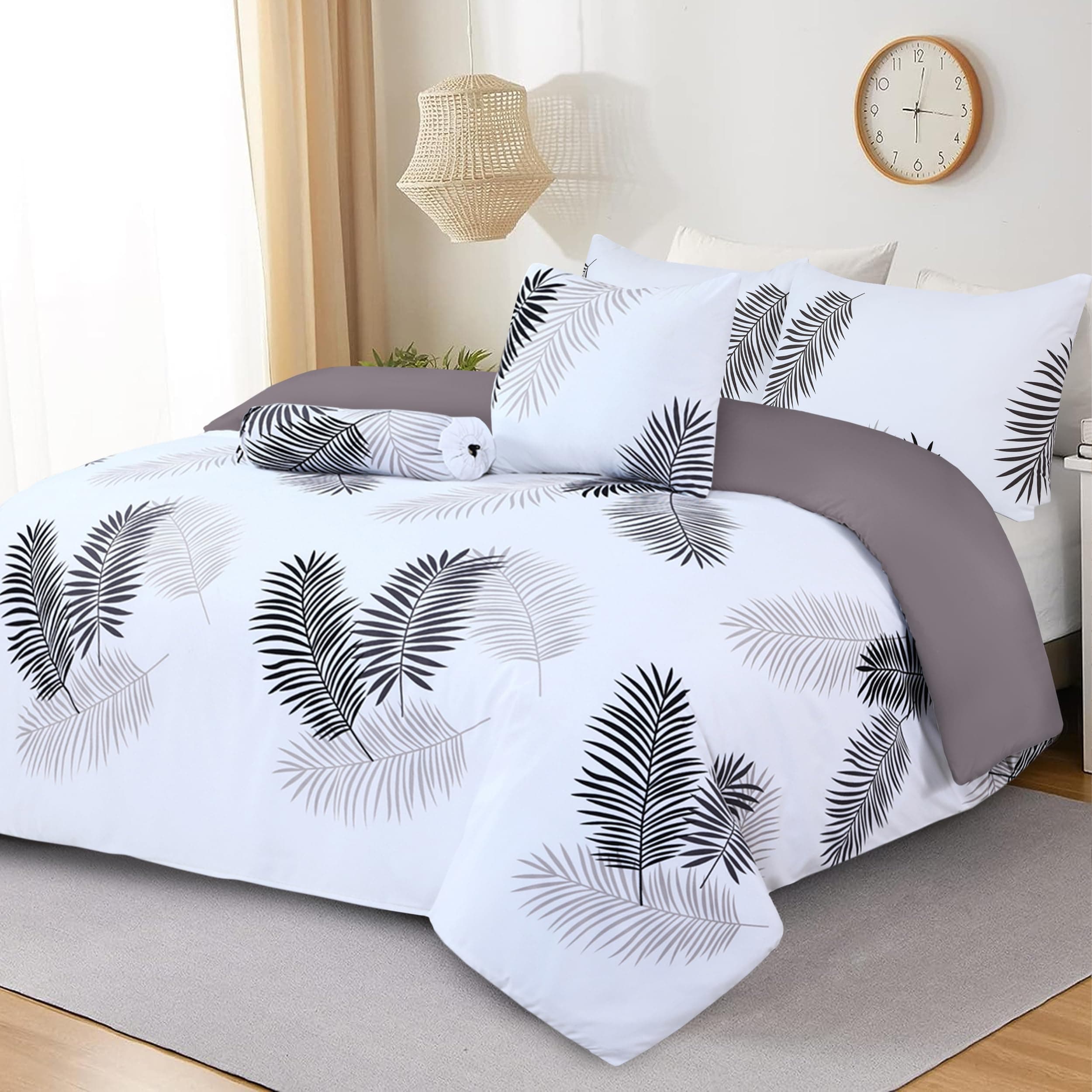 Hafaa King Size Duvet Cover Sets Soft Microfibre Printed 3 Pcs Kingsize Bedding Bed Set Fade and Wrinkle Resistant Duvet Cover Sets (Leaf)
