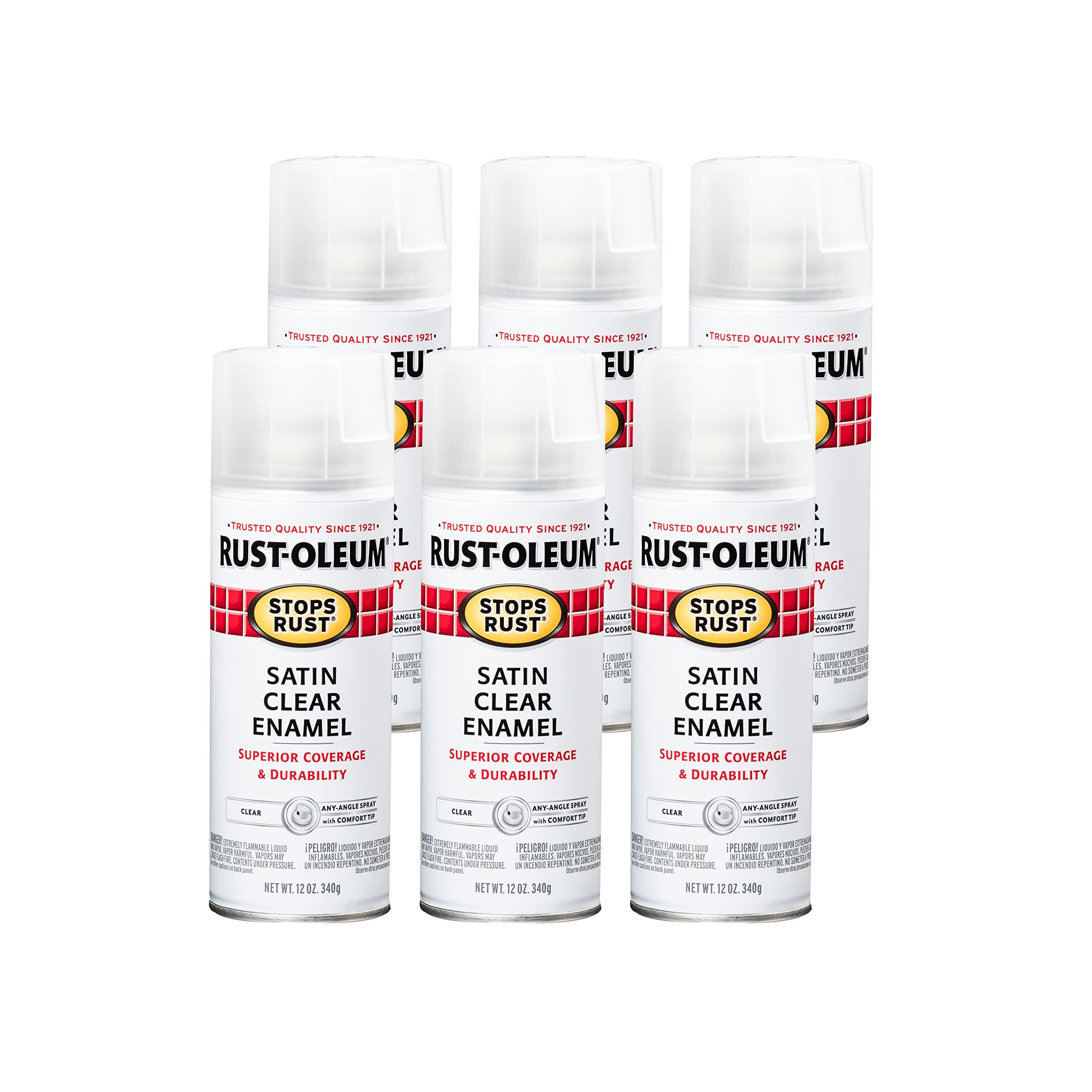 Rust-Oleum 285092-6PK Stops Rust Spray Paint, 12 Oz, Satin Clear, 6 Pack