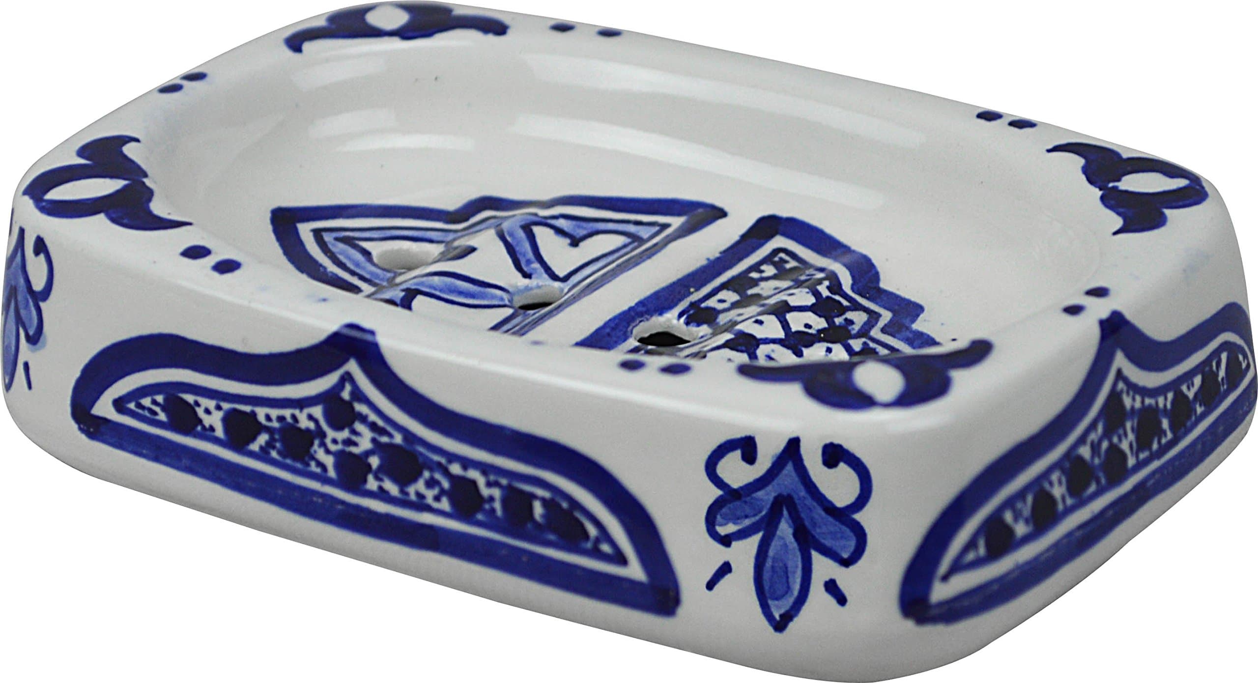 FES Rectangular Multicoloured Ceramic Hand Painted Moroccan Bathroom soap Holder - L15 W8 H3 cm