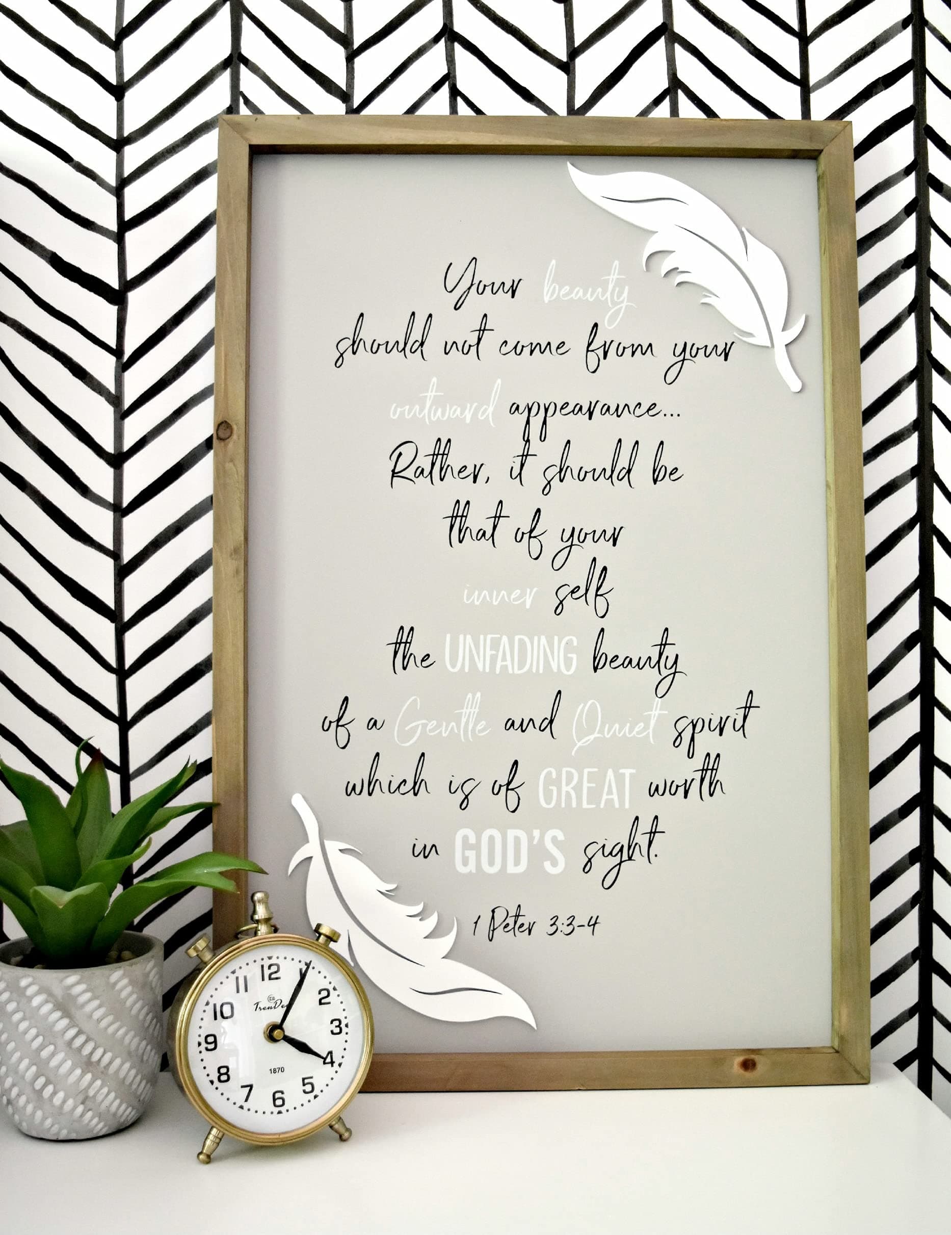 1 Peter 1:33 Bible Verse Decorative Framed Wall Art (Natural Frame)