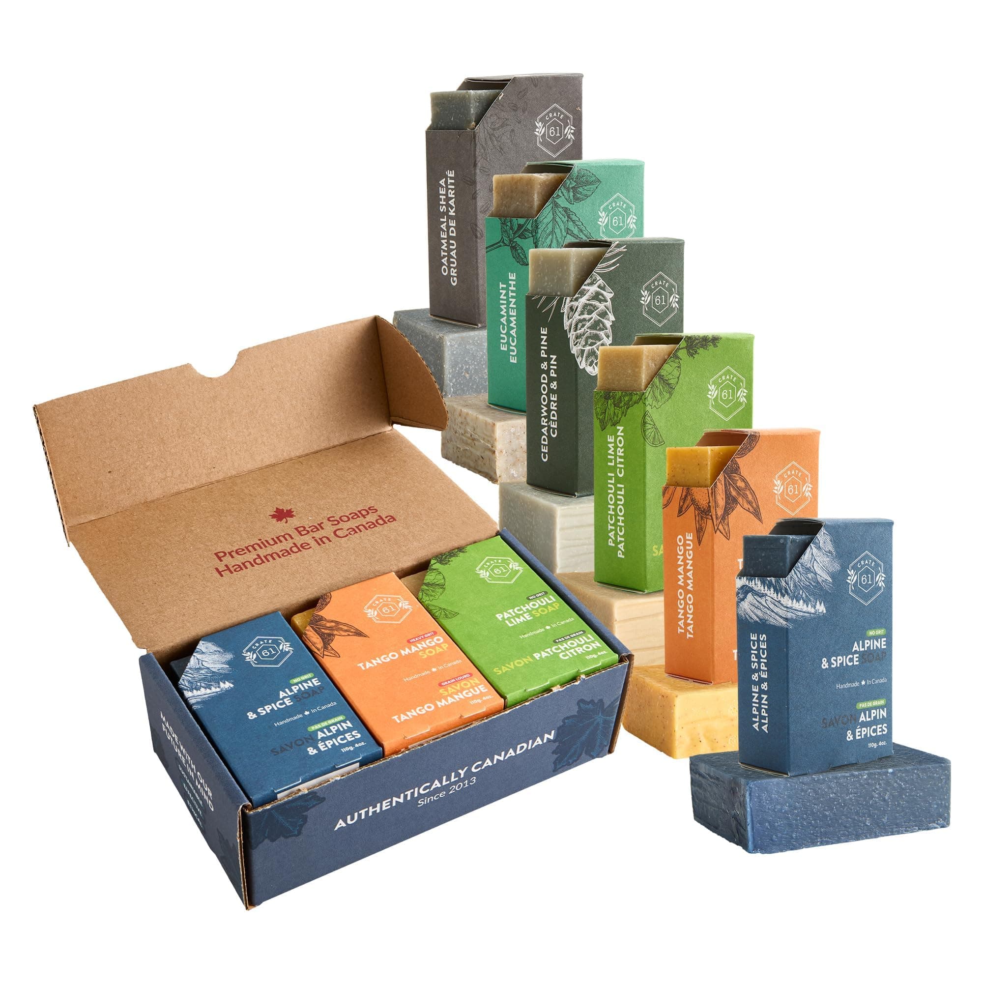 Handmade in Canada, Plant Based Cold Process Natural Bar Soap, With Premium Essential Oils, Dry Skin, Pack of 6 (For Him)