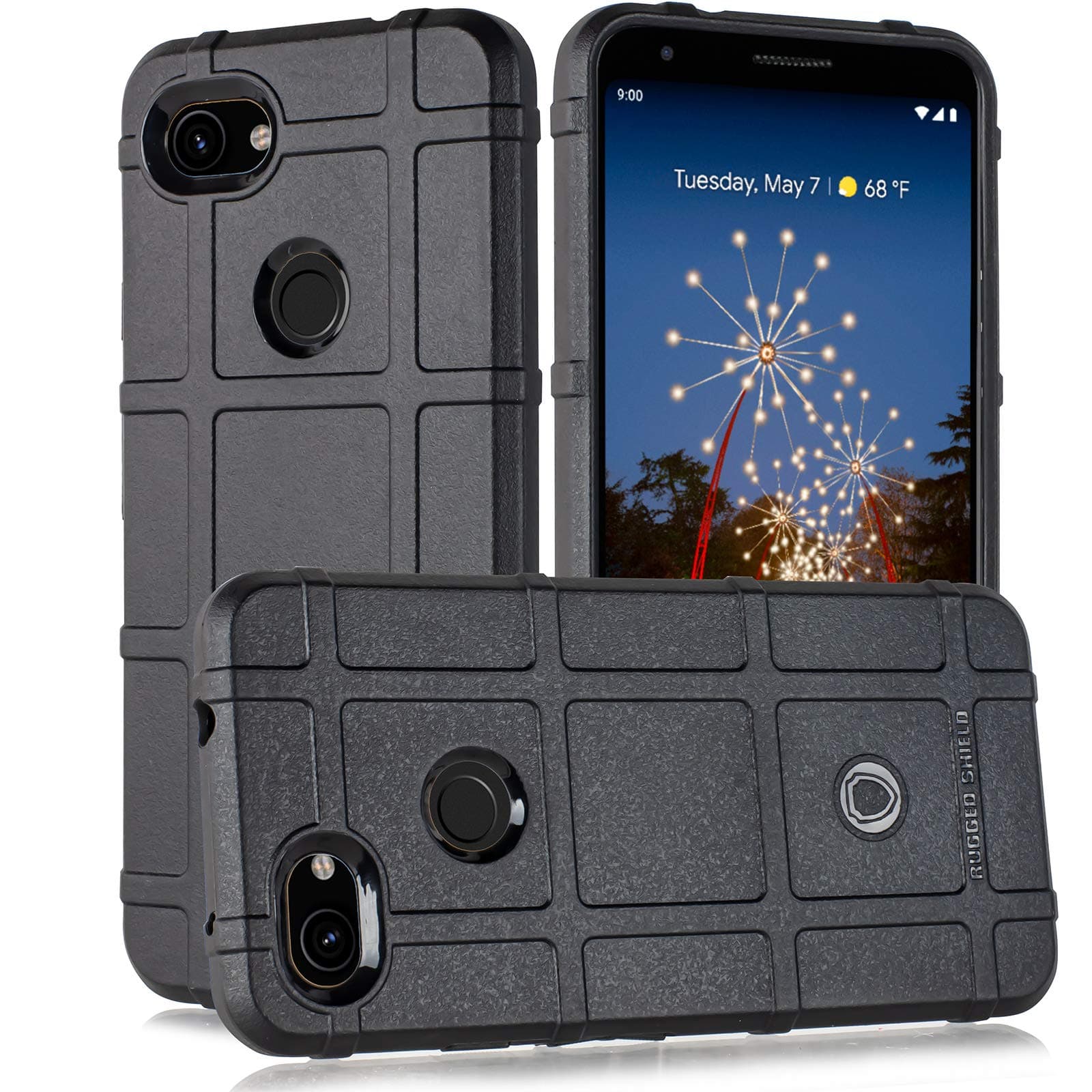 for OnePlus Seven Pro Rugged Rubber Case+Temper Glass Thick Solid Rugged Solid Armor Protective Cover Case for OnePlus 7 Pro (Black)