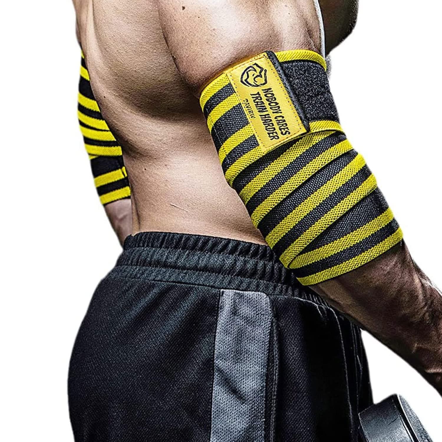Elbow Wraps for Weight Lifting (1 Pair) 48" Elastic Elbow Support Compression Elbow Straps for Powerlifting, Fitness, Cross Training, Gym Workout, Weightlifting